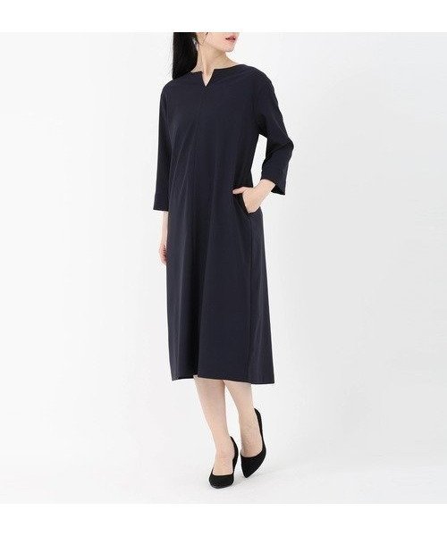 【ストロベリーフィールズ/STRAWBERRY FIELDS】のキーネックワンピース インテリア・キッズ・メンズ・レディースファッション・服の通販 founy(ファウニー) 　ファッション　Fashion　レディースファッション　Fashion for Women　ワンピース　Dresses　ネイビー|ID: prp329100004973994 ipo3291000000037292224