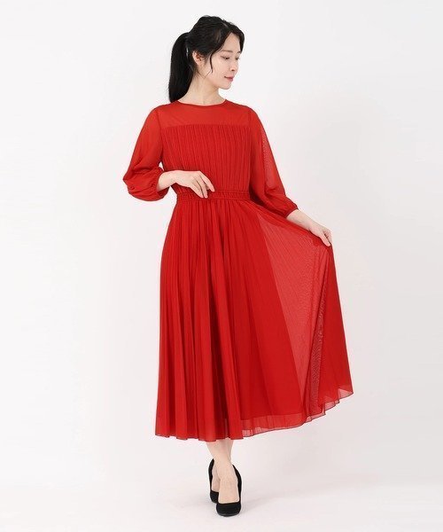 【ストロベリーフィールズ/STRAWBERRY FIELDS】のプリーツドレス インテリア・キッズ・メンズ・レディースファッション・服の通販 founy(ファウニー) 　ファッション　Fashion　レディースファッション　Fashion for Women　ワンピース　Dresses　フォーマル・パーティードレス・結婚式用ドレス　Elegant & Casual Dresses　ドレス　Dress, One-Piece　プリーツ　Pleats, Pleated　レッド|ID: prp329100004973997 ipo3291000000037292236