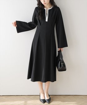 【ラジュール/Lajour】の配色キーネックロングワンピース 大人の最旬トレンドファッション＆コーディネート founy(ファウニー) ファッション Fashion レディースファッション Fashion for Women ワンピース Dresses 2026年 2026 2026春夏・S/S Spring/Summer 2026 SS26 フェミニン Feminine, Girly フレア Flare, Flared ロング Long, Long-Length エレガント 上品 Elegant |ID:prp329100004974016