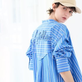 【リズム/R-ISM】の【ロゴ刺繍・洗える】ストライプブロードシャツワンピース 大人の最旬トレンドファッション＆コーディネート founy(ファウニー) ファッション Fashion レディースファッション Fashion for Women ワンピース Dresses シャツワンピース / 1枚で着映えコーデ Shirt Dresses インナー Innerwear 春 Spring 洗える Machine Washable カフス Cuff Design シャーリング Shirring, Ruched シューズ Shoes, Footwear スタンド Stand Collar, Upright Stand ストライプ Stripe, Striped Pattern スニーカー Sneakers, Trainers スリット Slit, Slit Detail タートルネック Turtleneck, High Neck デニム Denim, Jeans Material バランス Balance, Style Balance バレエ Ballet, Ballet Style フロント Front, Front Design ブロード Broadcloth, Fine Cotton モチーフ Motif, Design Theme ヨーク Yoke, Yoke Design ラウンド Round, Round Neck リラックス Relax, Relaxed Fit ワイド Wide, Wide Fit おすすめ Recommended / Our Picks エレガント 上品 Elegant |ID:prp329100004974024