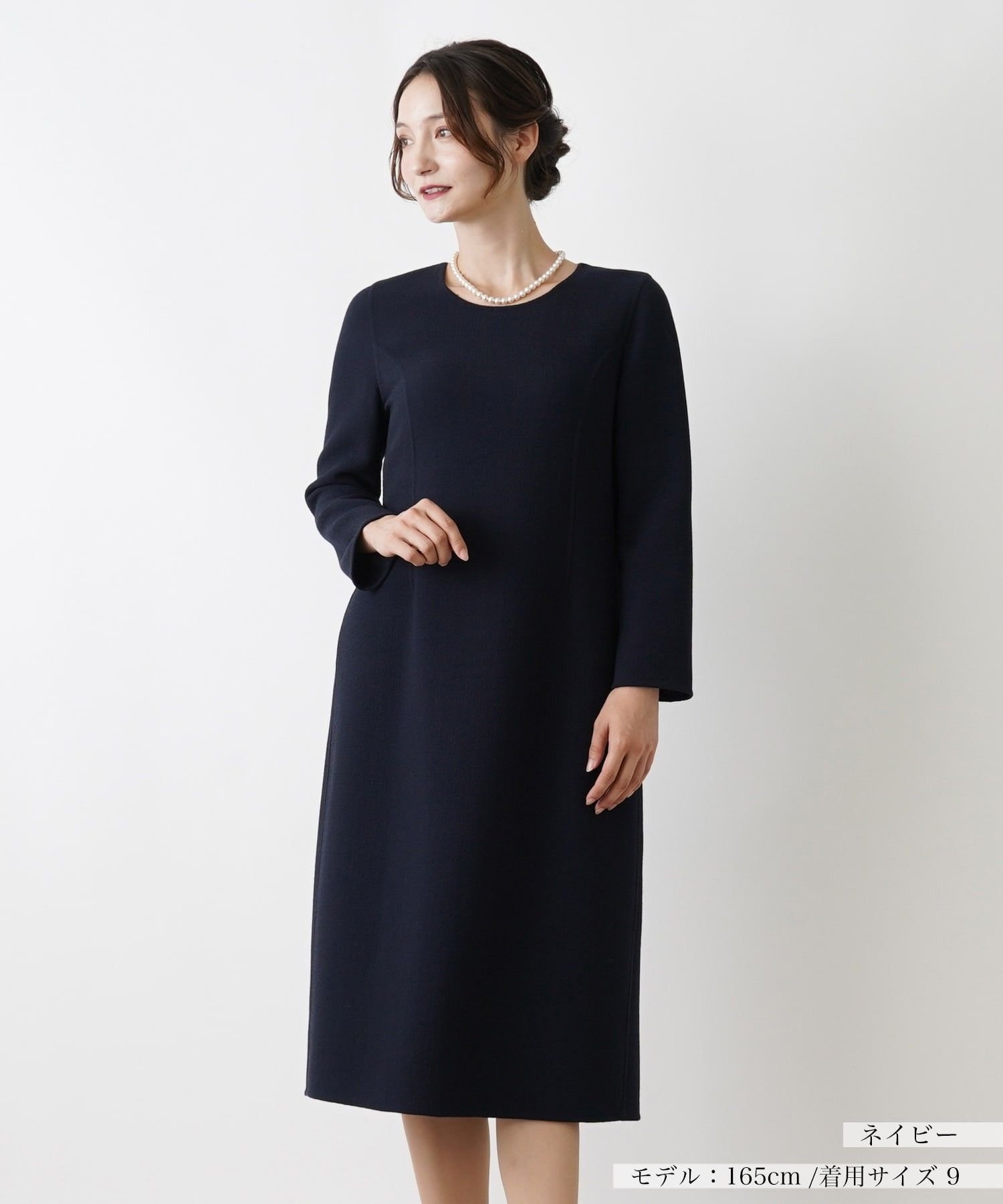【レリアン/LEILIAN】のサックワンピース インテリア・キッズ・メンズ・レディースファッション・服の通販 founy(ファウニー) 　ファッション　Fashion　レディースファッション　Fashion for Women　ワンピース　Dresses　パターン　Pattern, Design Print　ポケット　Pocket, Pocket Detail　エレガント 上品　Elegant　秋　Autumn　ネイビー|ID: prp329100004974036 ipo3291000000037292364