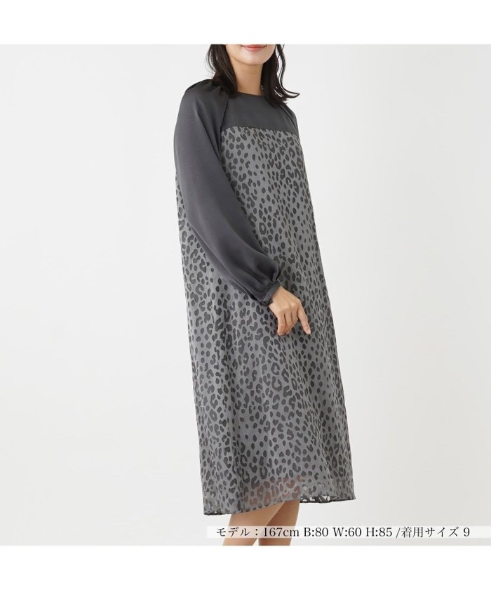 【レリアン/LEILIAN】の切替サックワンピース インテリア・キッズ・メンズ・レディースファッション・服の通販 founy(ファウニー) https://founy.com/ ファッション Fashion レディースファッション Fashion for Women ワンピース Dresses シアー Sheer, See-Through スリーブ Sleeve, Long Sleeve / Short Sleeve バルーン Balloon, Balloon Silhouette フェミニン Feminine, Girly ポケット Pocket, Pocket Detail レオパード Leopard, Animal Print エレガント 上品 Elegant 冬 Winter / This Winter 切替 Switching, Contrast Panel 無地 Plain, Solid Color |ID: prp329100004974039 ipo3291000000037292373