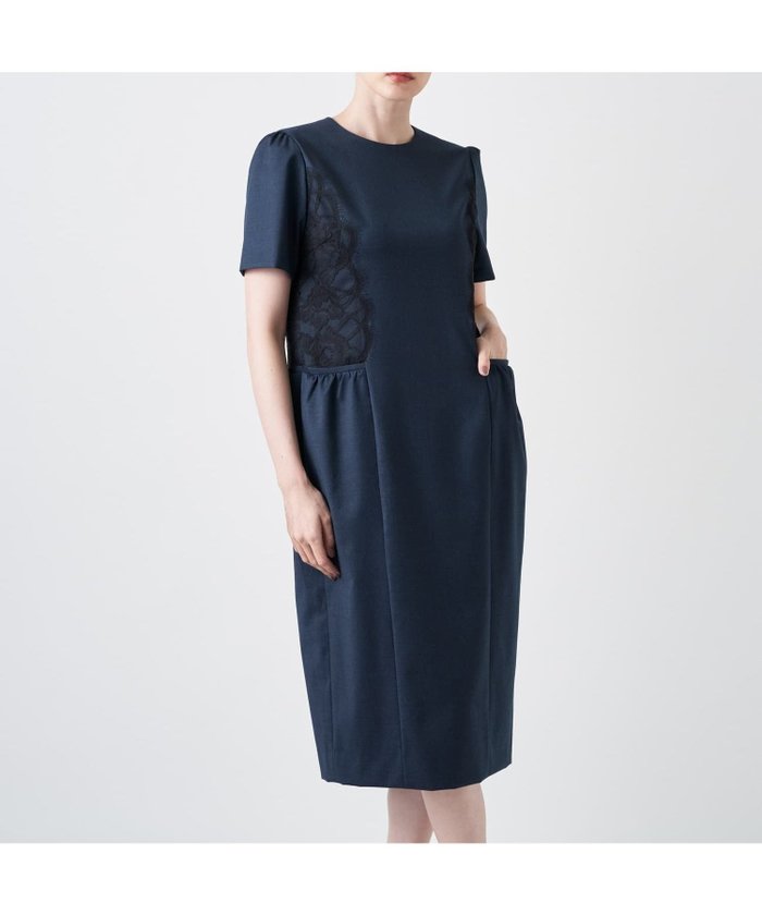 【レリアン/LEILIAN】のレースクルーネックワンピース インテリア・キッズ・メンズ・レディースファッション・服の通販 founy(ファウニー) https://founy.com/ ファッション Fashion レディースファッション Fashion for Women ワンピース Dresses バランス Balance, Style Balance フロント Front, Front Design ポケット Pocket, Pocket Detail レース Lace, Lace Fabric 秋 Autumn |ID: prp329100004974059 ipo3291000000037292434
