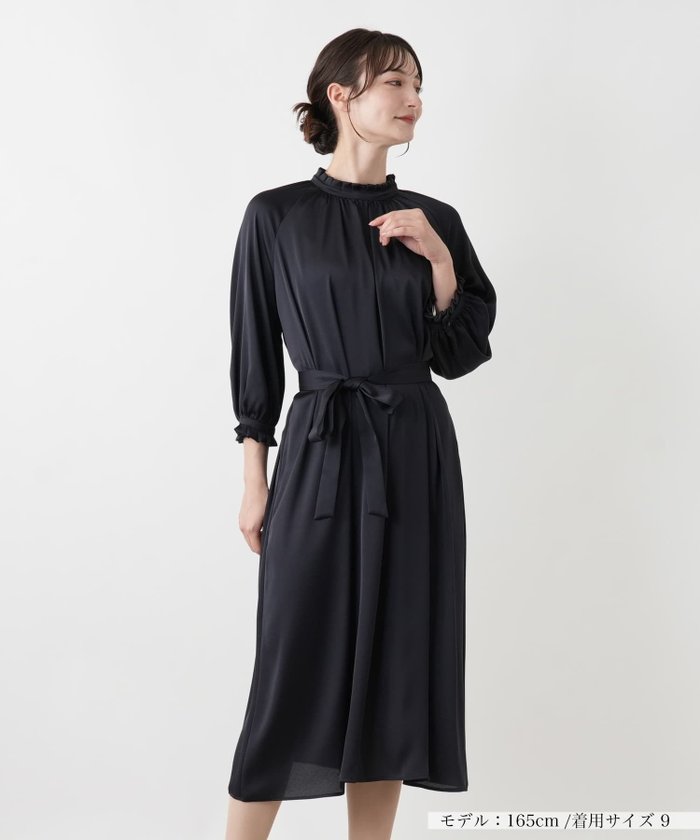 【レリアン/LEILIAN】のサテンベルテッドワンピース インテリア・キッズ・メンズ・レディースファッション・服の通販 founy(ファウニー) https://founy.com/ ファッション Fashion レディースファッション Fashion for Women ワンピース Dresses ウォッシャブル Machine Washable ギャザー Gathered, Ruffled サテン Satin, Glossy Fabric スリーブ Sleeve, Long Sleeve / Short Sleeve ハイネック High Neck, Mock Neck ポケット Pocket, Pocket Detail 夏 Summer エレガント 上品 Elegant |ID: prp329100004974068 ipo3291000000037292459