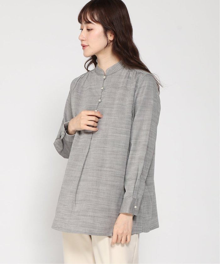 【クロコダイル/CROCODILE】のCROCODILE/ダブルガーゼ バンドカラー チュニック インテリア・キッズ・メンズ・レディースファッション・服の通販 founy(ファウニー) https://founy.com/ ファッション Fashion レディースファッション Fashion for Women トップス・カットソー Cut & Sew Tops ダブル Double, Double-Breasted チェック Check, Plaid, Tartan チュニック Tunic, Long Top エレガント 上品 Elegant 吸水 Absorbent, Quick-Dry |ID: prp329100004974083 ipo3291000000037292511
