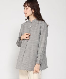 【クロコダイル/CROCODILE】のCROCODILE/ダブルガーゼ バンドカラー チュニック 大人の最旬トレンドファッション＆コーディネート founy(ファウニー) ファッション Fashion レディースファッション Fashion for Women トップス・カットソー Cut & Sew Tops ダブル Double, Double-Breasted チェック Check, Plaid, Tartan チュニック Tunic, Long Top エレガント 上品 Elegant 吸水 Absorbent, Quick-Dry |ID:prp329100004974083