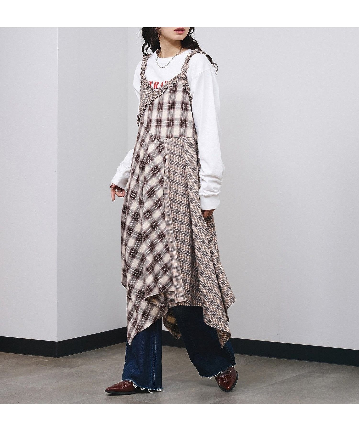 【ローズバッド/ROSE BUD】のMIXED CHECK DRESS インテリア・キッズ・メンズ・レディースファッション・服の通販 founy(ファウニー) 　ファッション　Fashion　レディースファッション　Fashion for Women　ワンピース　Dresses　フォーマル・パーティードレス・結婚式用ドレス　Elegant & Casual Dresses　タートル　Turtleneck, Turtle Collar　チェック　Check, Plaid, Tartan　パターン　Pattern, Design Print　フェミニン　Feminine, Girly　フリル　Frill, Ruffle　冬　Winter / This Winter　BEIGE|ID: prp329100004974120 ipo3291000000037292650