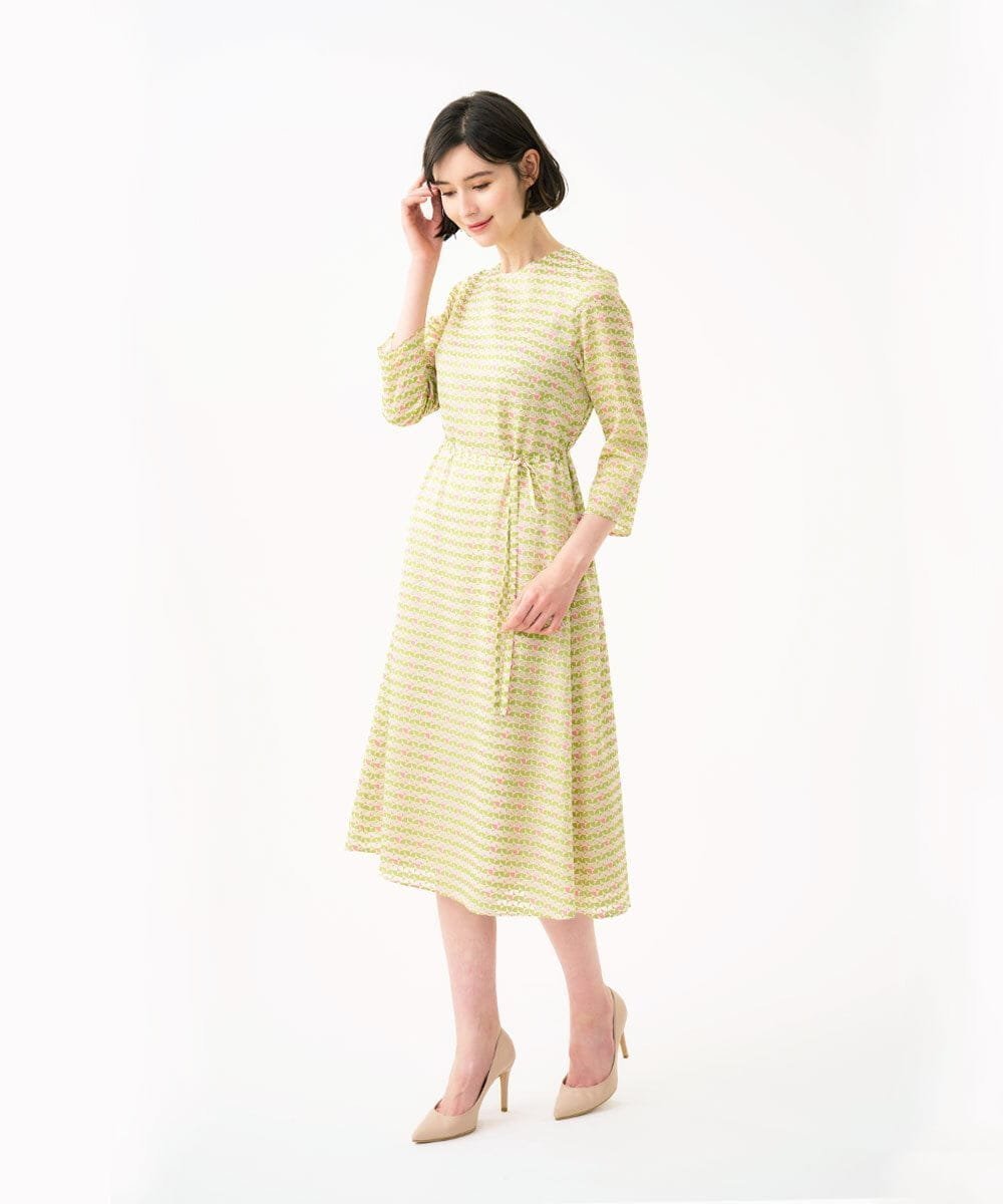【シビラ/SYBILLA】のジオメトリックオパールドレス インテリア・キッズ・メンズ・レディースファッション・服の通販 founy(ファウニー) 　ファッション　Fashion　レディースファッション　Fashion for Women　ワンピース　Dresses　フォーマル・パーティードレス・結婚式用ドレス　Elegant & Casual Dresses　シンプル　Simple, Minimal　スタイリッシュ　Stylish, Fashionable　ドレス　Dress, One-Piece　フレア　Flare, Flared　リボン　Ribbon, Bow　冬　Winter / This Winter　夏　Summer　春　Spring　秋　Autumn　羽織　Haori, Light Jacket　グリーン×ピンク|ID: prp329100004974129 ipo3291000000037292675