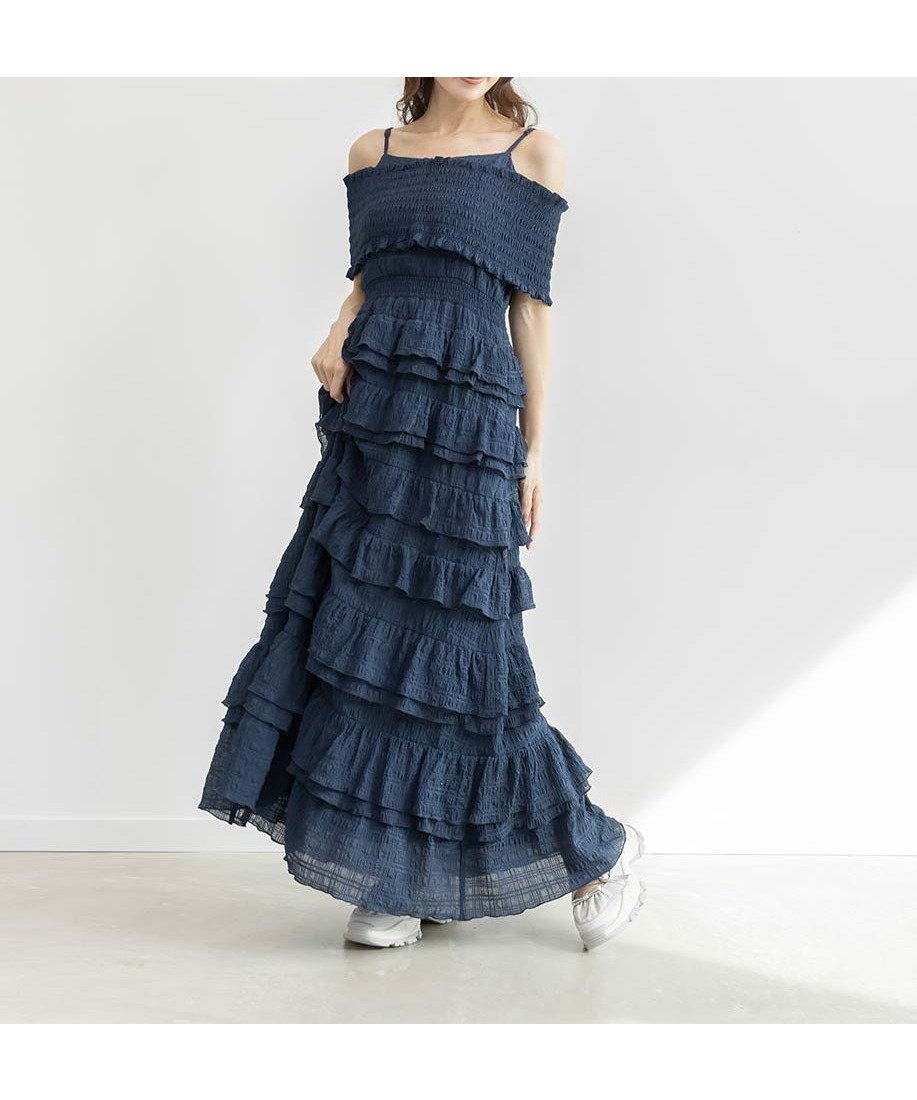 【ランダ/RANDA】のオフショルフリルキャミワンピース インテリア・キッズ・メンズ・レディースファッション・服の通販 founy(ファウニー) 　ファッション　Fashion　レディースファッション　Fashion for Women　ワンピース　Dresses　キャミソールワンピース　Camisole Dresses　おすすめ　Recommended / Our Picks　アクセサリー　Fashion Accessories　シャーリング　Shirring, Ruched　バランス　Balance, Style Balance　フェミニン　Feminine, Girly　フリル　Frill, Ruffle　リゾート　Resort, Vacation Style　夏　Summer　NAVY|ID: prp329100004974137 ipo3291000000037292697
