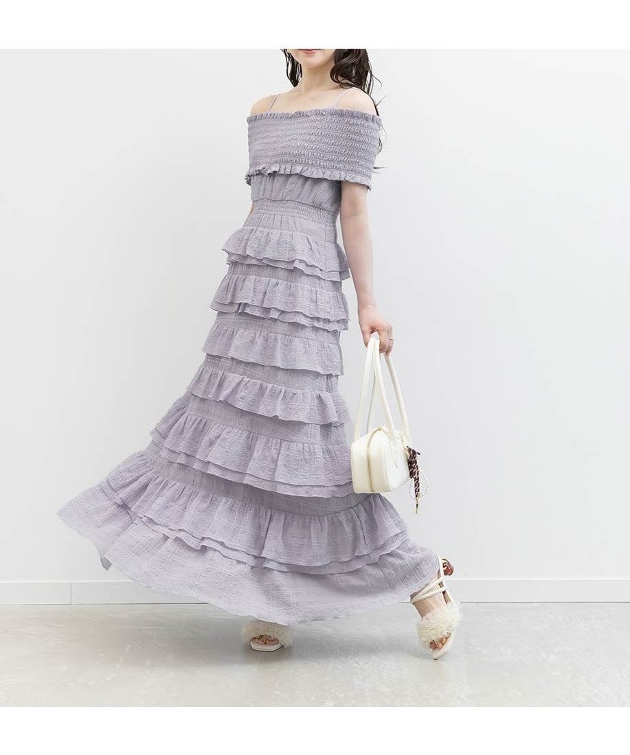 【ランダ/RANDA】のオフショルフリルキャミワンピース インテリア・キッズ・メンズ・レディースファッション・服の通販 founy(ファウニー) 　ファッション　Fashion　レディースファッション　Fashion for Women　ワンピース　Dresses　キャミソールワンピース　Camisole Dresses　おすすめ　Recommended / Our Picks　アクセサリー　Fashion Accessories　シャーリング　Shirring, Ruched　バランス　Balance, Style Balance　フェミニン　Feminine, Girly　フリル　Frill, Ruffle　リゾート　Resort, Vacation Style　夏　Summer　PURPLE|ID: prp329100004974137 ipo3291000000037292698
