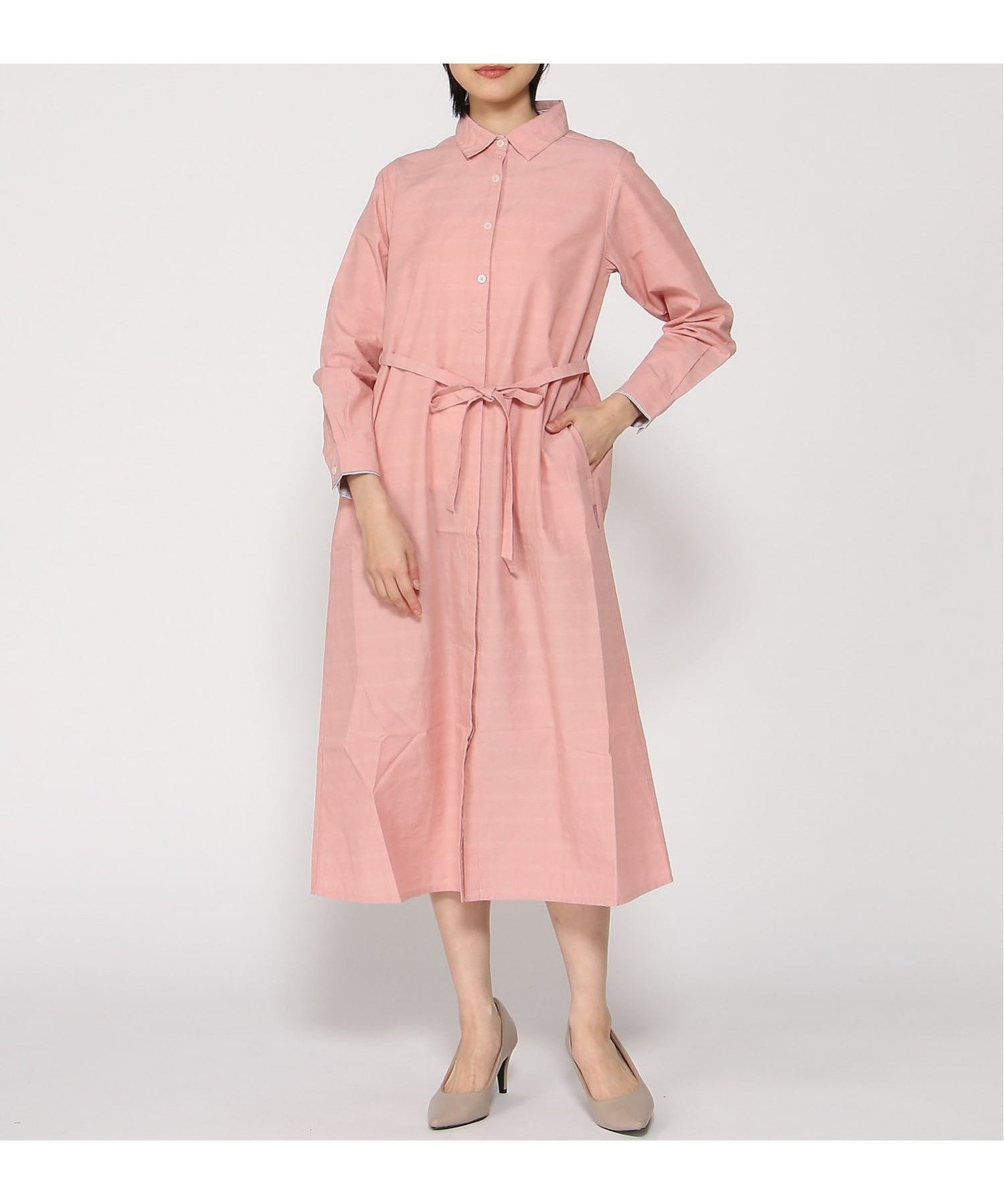 【クロコダイル/CROCODILE】のCROCODILE/ドビー シャツ ワンピース インテリア・キッズ・メンズ・レディースファッション・服の通販 founy(ファウニー) 　ファッション　Fashion　レディースファッション　Fashion for Women　ワンピース　Dresses　シャツワンピース / 1枚で着映えコーデ　Shirt Dresses　シャンブレー　Chambray, Denim-Like Fabric　ストライプ　Stripe, Striped Pattern　ピンク|ID: prp329100004974158 ipo3291000000037292764