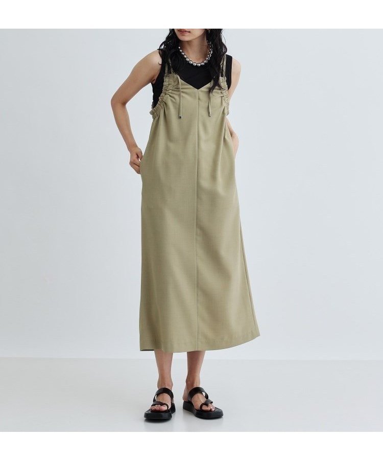 【その他のブランド/Other】のギャザーストラップワンピース インテリア・キッズ・メンズ・レディースファッション・服の通販 founy(ファウニー) 　ファッション　Fashion　レディースファッション　Fashion for Women　ワンピース　Dresses　アクセサリー　Fashion Accessories　キャミワンピース　Cami Dress, Slip Dress　ギャザー　Gathered, Ruffled　シューズ　Shoes, Footwear　シンプル　Simple, Minimal　スタイリッシュ　Stylish, Fashionable　タンク　Tank Top, Sleeveless Top　フラット　Flat, Flat Shoes　ポケット　Pocket, Pocket Detail　ラップ　Wrap, Wrap Design　夏　Summer　グリーン|ID: prp329100004974172 ipo3291000000037292811