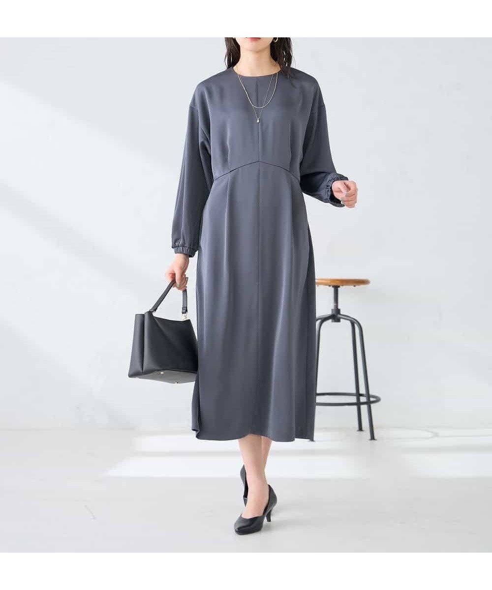 【アー ヴェー ヴェー/a.v.v】のサテンドルマンスリーブワンピース インテリア・キッズ・メンズ・レディースファッション・服の通販 founy(ファウニー) 　ファッション　Fashion　レディースファッション　Fashion for Women　ワンピース　Dresses　春　Spring　秋　Autumn　サテン　Satin, Glossy Fabric　ジャケット　Jacket, Outerwear　ドレープ　Drape, Draping Fabric　冬　Winter / This Winter　再入荷　Restock / Back in Stock　夏　Summer　エレガント 上品　Elegant　ビジネス 仕事 通勤　Business / Work / Commuting　ダークグレー|ID: prp329100004974199 ipo3291000000037292905