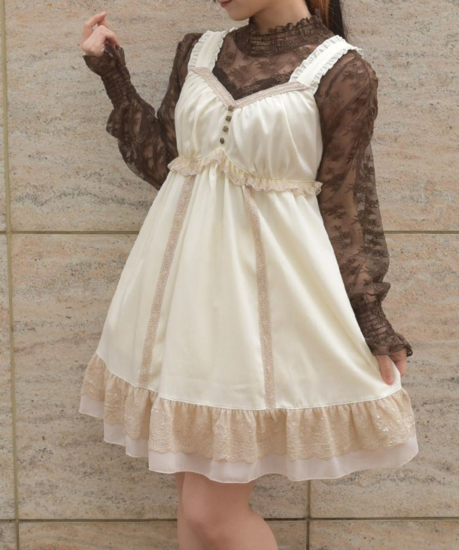 【アクシーズファム/axes femme】のレース使いチュニックワンピース インテリア・キッズ・メンズ・レディースファッション・服の通販 founy(ファウニー) 　ファッション　Fashion　レディースファッション　Fashion for Women　ワンピース　Dresses　チュニック　Tunic Tops & Dresses　おすすめ　Recommended / Our Picks　インナー　Innerwear　コンパクト　Compact, Small Size　ジャケット　Jacket, Outerwear　チュニック　Tunic, Long Top　トレンド　Trend, Trending Now　バランス　Balance, Style Balance　フリル　Frill, Ruffle　レース　Lace, Lace Fabric　ロング　Long, Long-Length　切替　Switching, Contrast Panel　生成り|ID: prp329100004974261 ipo3291000000037293131