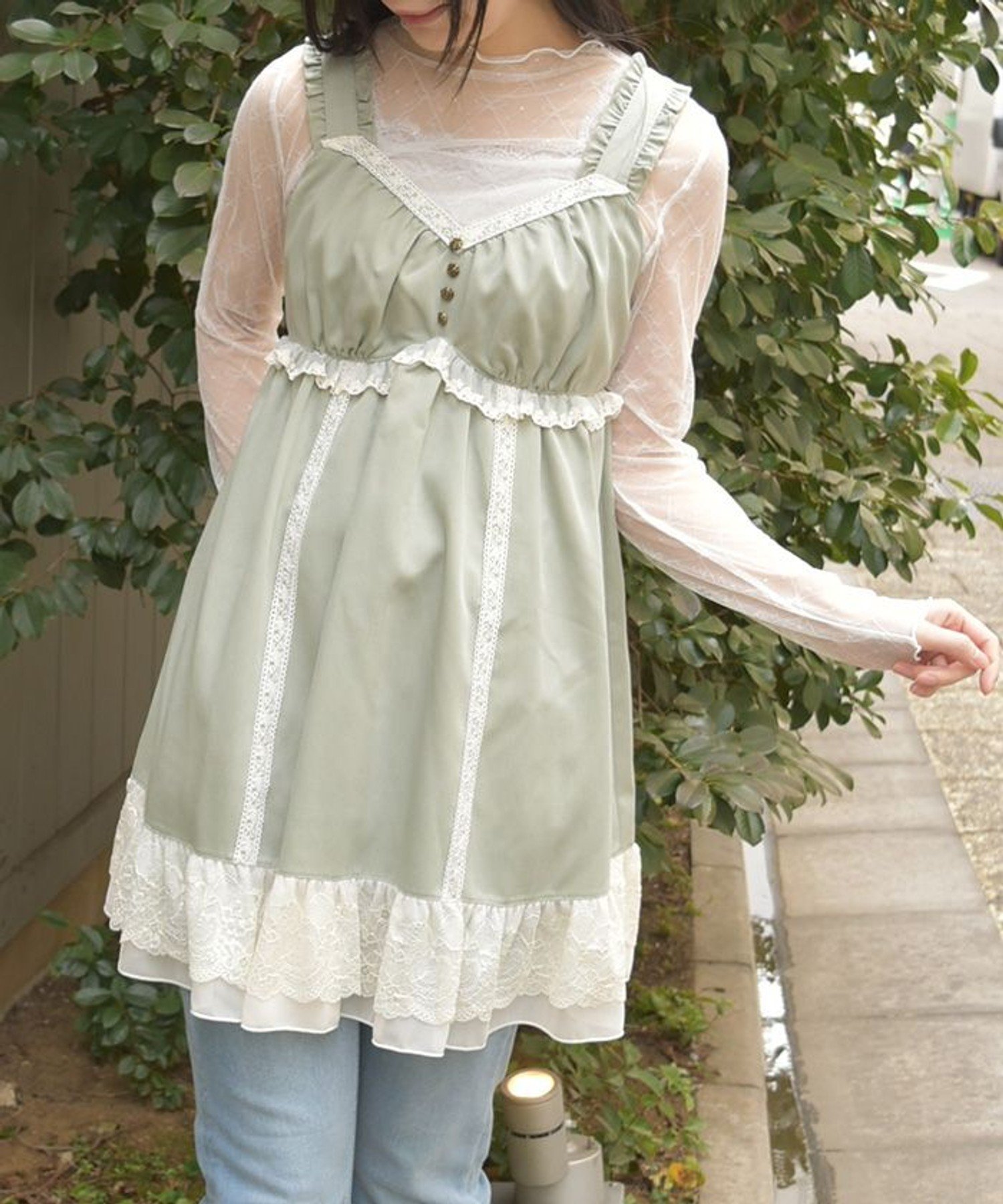 【アクシーズファム/axes femme】のレース使いチュニックワンピース インテリア・キッズ・メンズ・レディースファッション・服の通販 founy(ファウニー) 　ファッション　Fashion　レディースファッション　Fashion for Women　ワンピース　Dresses　チュニック　Tunic Tops & Dresses　おすすめ　Recommended / Our Picks　インナー　Innerwear　コンパクト　Compact, Small Size　ジャケット　Jacket, Outerwear　チュニック　Tunic, Long Top　トレンド　Trend, Trending Now　バランス　Balance, Style Balance　フリル　Frill, Ruffle　レース　Lace, Lace Fabric　ロング　Long, Long-Length　切替　Switching, Contrast Panel　ミント|ID: prp329100004974261 ipo3291000000037293133