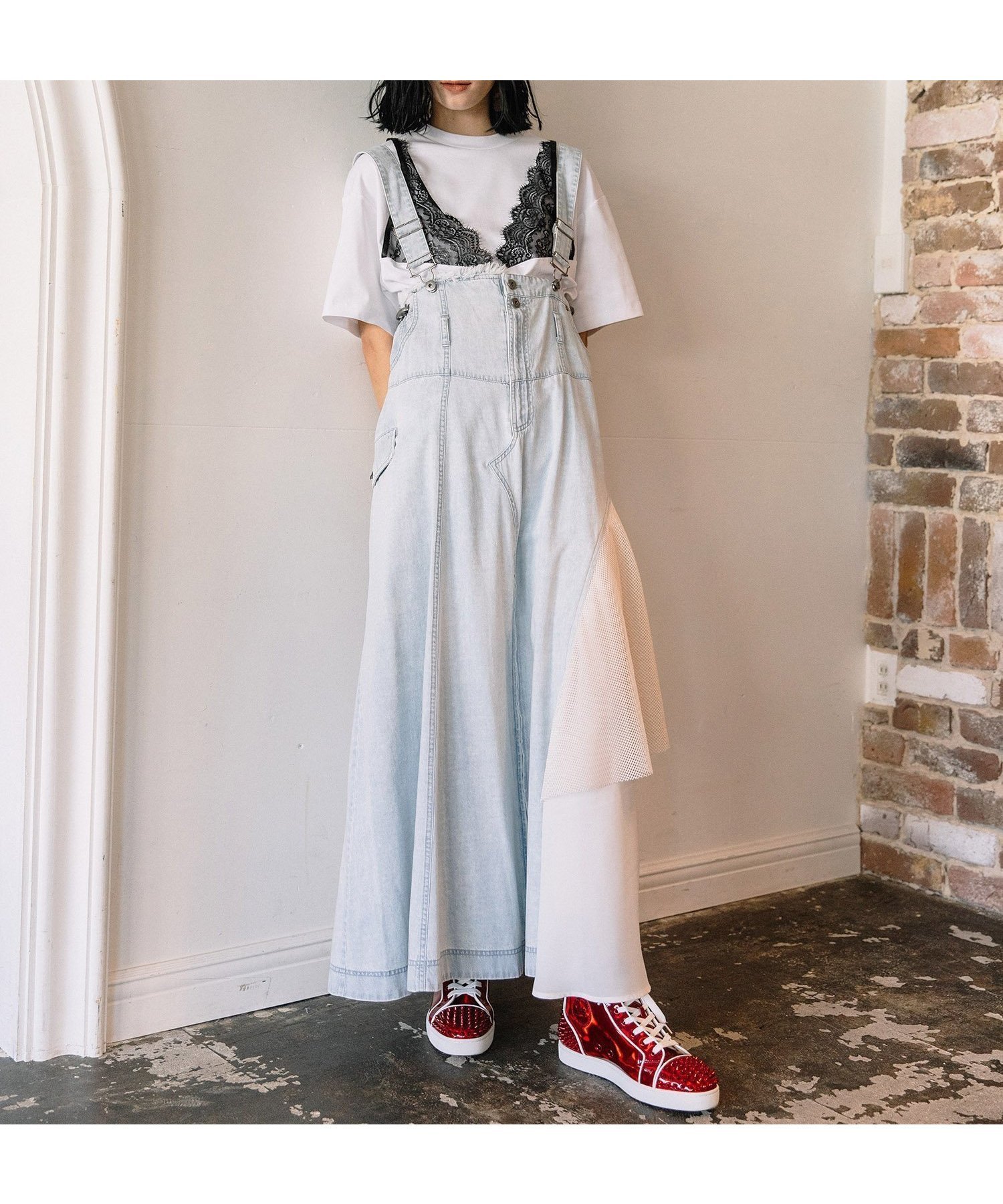 【アウラアイラ/AULA AILA】の2WAY3ファブリックジャンパースカート インテリア・キッズ・メンズ・レディースファッション・服の通販 founy(ファウニー) 　ファッション　Fashion　レディースファッション　Fashion for Women　スカート　Skirts　インナー　Innerwear　シフォン　Chiffon, Lightweight Fabric　デニム　Denim, Jeans Material　フィット　Fit, Slim Fit　フレア　Flare, Flared　ポケット　Pocket, Pocket Detail　ミックス　Mix, Mixed Style　メッシュ　Mesh, Net Fabric　モダン　Modern, Contemporary　ループ　Loop, Loop Knit　おすすめ　Recommended / Our Picks　夏　Summer　エレガント 上品　Elegant　LT.BLUE|ID: prp329100004974265 ipo3291000000037293145