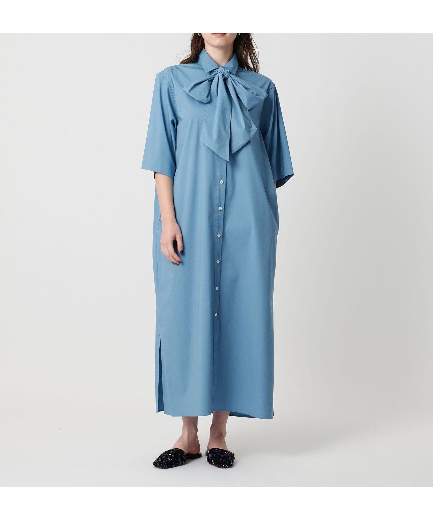 【ユナイテッドアローズ/UNITED ARROWS】のノットリボン シャツ ワンピース ウォッシャブル インテリア・キッズ・メンズ・レディースファッション・服の通販 founy(ファウニー) 　ファッション　Fashion　レディースファッション　Fashion for Women　ワンピース　Dresses　シャツワンピース / 1枚で着映えコーデ　Shirt Dresses　ウォッシャブル　Machine Washable　なめらか　Smooth, Silky Texture　ブロード　Broadcloth, Fine Cotton　ベスト　Vest, Waistcoat　ボックス　Boxy, Box Shape　リボン　Ribbon, Bow　リラックス　Relax, Relaxed Fit　アウトレット　Outlet / Clearance　おすすめ　Recommended / Our Picks　エレガント 上品　Elegant　COBALT|ID: prp329100004974359 ipo3291000000037293479