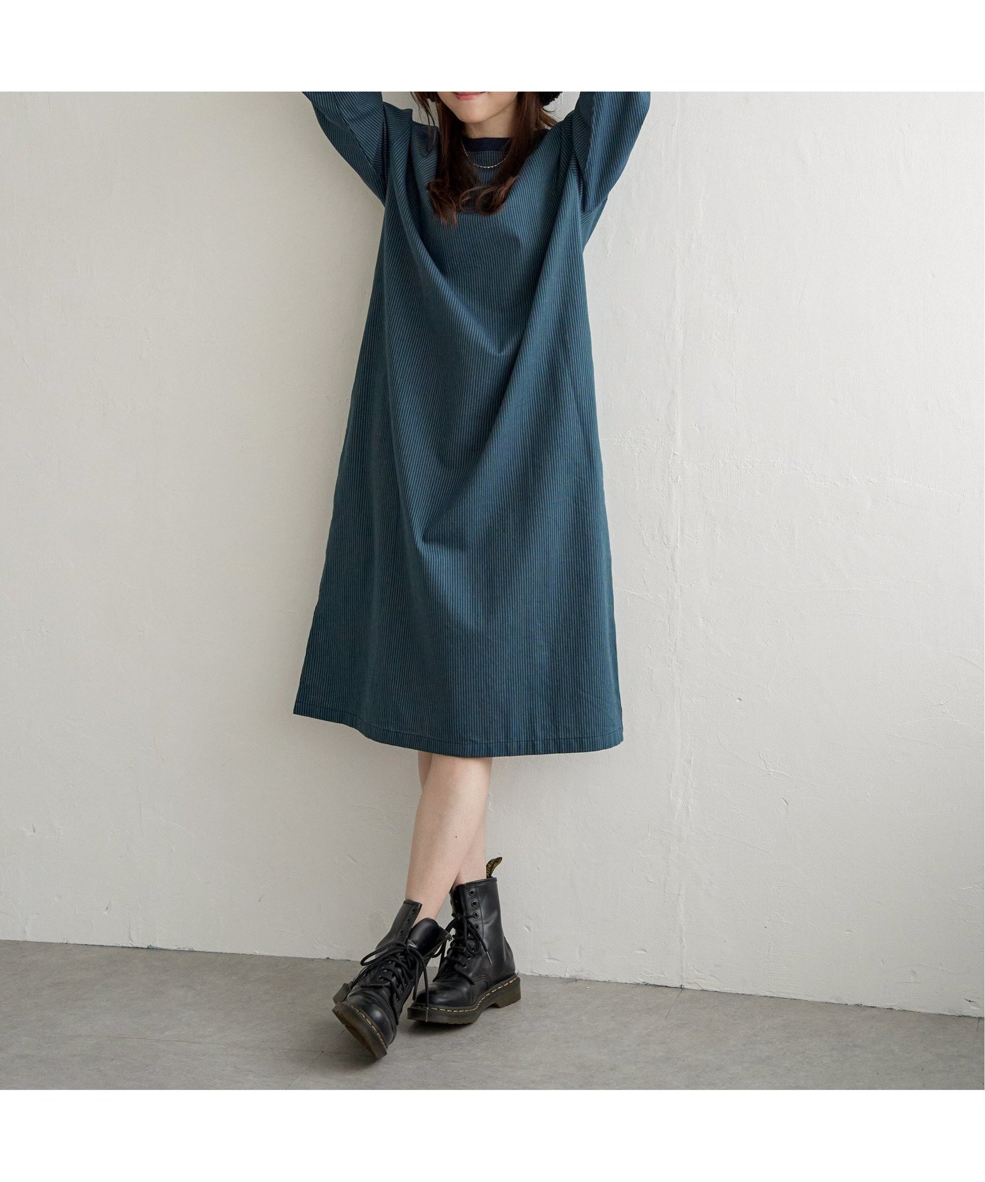 【エルビーシー/LBC】のリブ使いワンピース インテリア・キッズ・メンズ・レディースファッション・服の通販 founy(ファウニー) 　ファッション　Fashion　レディースファッション　Fashion for Women　ワンピース　Dresses　ストライプ　Stripe, Striped Pattern　無地　Plain, Solid Color　ネイビーブルー|ID: prp329100004974372 ipo3291000000037293531
