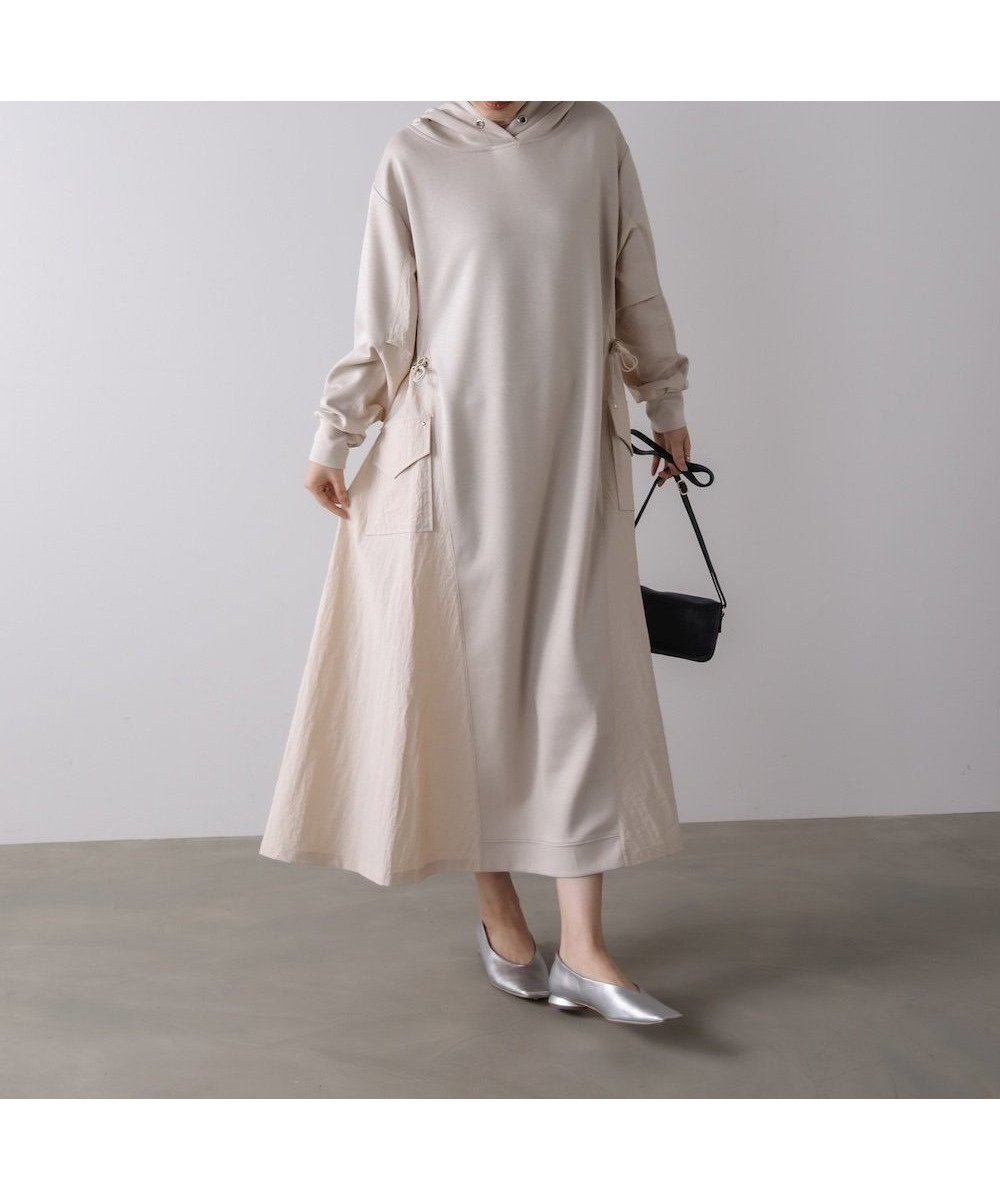 【バブ ブージュルード/Bab Bou Jeloud】の異素材切替ワンピース インテリア・キッズ・メンズ・レディースファッション・服の通販 founy(ファウニー) 　ファッション　Fashion　レディースファッション　Fashion for Women　ワンピース　Dresses　インナー　Innerwear　カットソー　Cut and Sewn Top　切替　Switching, Contrast Panel　ショート　Short, Short Length　ストレート　Straight, Straight Cut　スニーカー　Sneakers, Trainers　フロント　Front, Front Design　ポケット　Pocket, Pocket Detail　再入荷　Restock / Back in Stock　おすすめ　Recommended / Our Picks　グレージュ|ID: prp329100004974375 ipo3291000000037293541