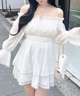 【イング/INGNI】のチュールオフショルミニワンピ 大人の最旬トレンドファッション＆コーディネート founy(ファウニー) ファッション Fashion レディースファッション Fashion for Women ワンピース Dresses シャーリング Shirring, Ruched ショルダー Shoulder, Shoulder Strap チュール Tulip, Tulip Motif フィット Fit, Slim Fit フェミニン Feminine, Girly |ID:prp329100004974400