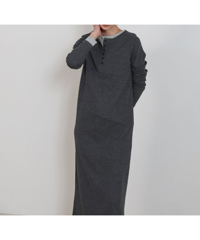 【セレクトモカ/SELECT MOCA】のカットリブレイヤードヘンリーネックワンピース インテリア・キッズ・メンズ・レディースファッション・服の通販 founy(ファウニー) https://founy.com/ ファッション Fashion レディースファッション Fashion for Women ワンピース Dresses インナー Innerwear シンプル Simple, Minimal ストレート Straight, Straight Cut リラックス Relax, Relaxed Fit |ID: prp329100004974401 ipo3291000000037293627