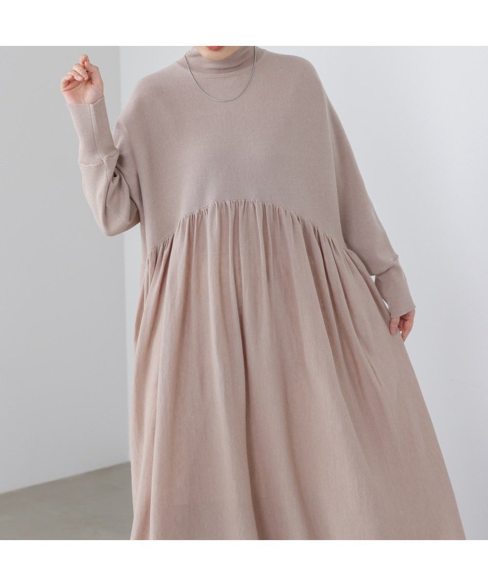 【バブ ブージュルード/Bab Bou Jeloud】のギャザーニットワンピース インテリア・キッズ・メンズ・レディースファッション・服の通販 founy(ファウニー) 　ファッション　Fashion　レディースファッション　Fashion for Women　ワンピース　Dresses　ニットワンピース　Knit Dresses　ギャザー　Gathered, Ruffled　シンプル　Simple, Minimal　ハイネック　High Neck, Mock Neck　ペチコート　Petticoat, Underskirt　再入荷　Restock / Back in Stock　BEIGE|ID: prp329100004974473 ipo3291000000037293871