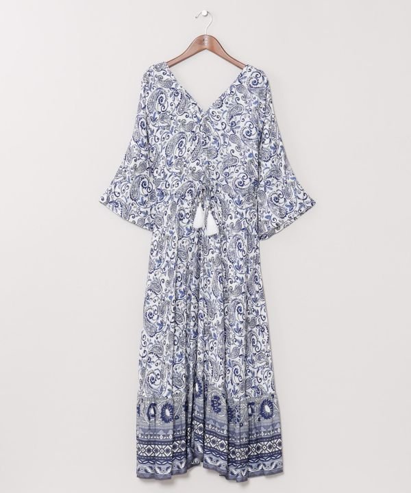 【アミナコレクション/Amina Collection】の【チャイハネ】アシューナワンピース インテリア・キッズ・メンズ・レディースファッション・服の通販 founy(ファウニー) 　ファッション　Fashion　レディースファッション　Fashion for Women　ワンピース　Dresses　インド　Indian Textile　エレガント 上品　Elegant　ペイズリー　Paisley, Ethnic Pattern　ボーダー　Border, Stripe　リゾート　Resort, Vacation Style　ホワイト|ID: prp329100004974497 ipo3291000000037293950