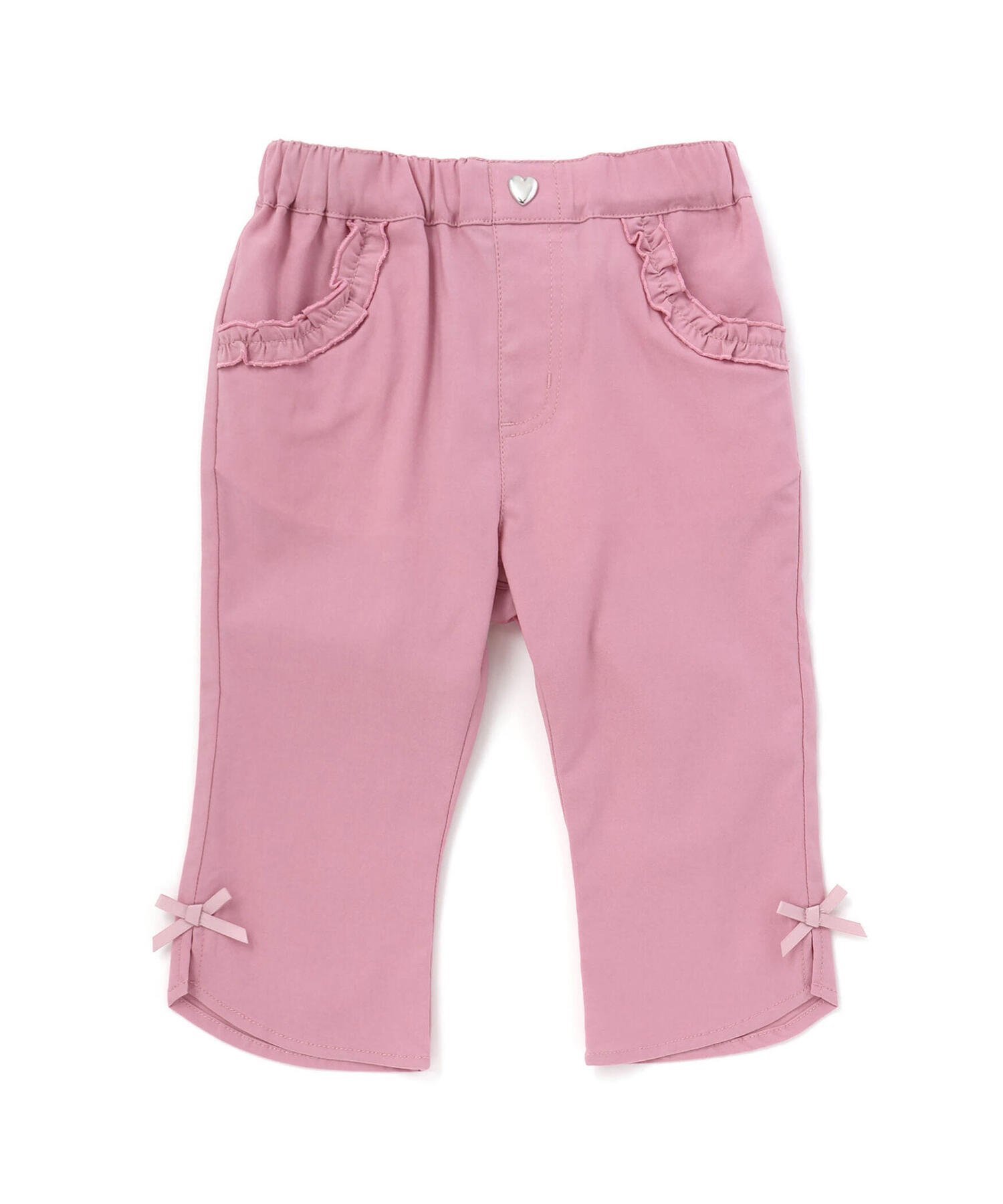 【ベベ オンライン ストア/BEBE ONLINE STORE / KIDS】の裾フレア7分丈ストレッチツイルパンツ(80~130cm) インテリア・キッズ・メンズ・レディースファッション・服の通販 founy(ファウニー) 　ファッション　Fashion　キッズファッション　Fashion for Kids　ボトムス　Bottoms　春　Spring　ガーリー　Girly, Feminine Style　コレクション　Collection, Seasonal Line　スリット　Slit, Slit Detail　バスケット　Basket, Basket Bag　フリル　Frill, Ruffle　フレア　Flare, Flared　フレンチ　French, French Style　ポケット　Pocket, Pocket Detail　リボン　Ribbon, Bow　S/S・春夏　SS, Spring/Summer, Warm Season　夏　Summer　エレガント 上品　Elegant　2026年　2026　2026春夏・S/S　Spring/Summer 2026 SS26　ピンク|ID: prp329100004974702 ipo3291000000037294976