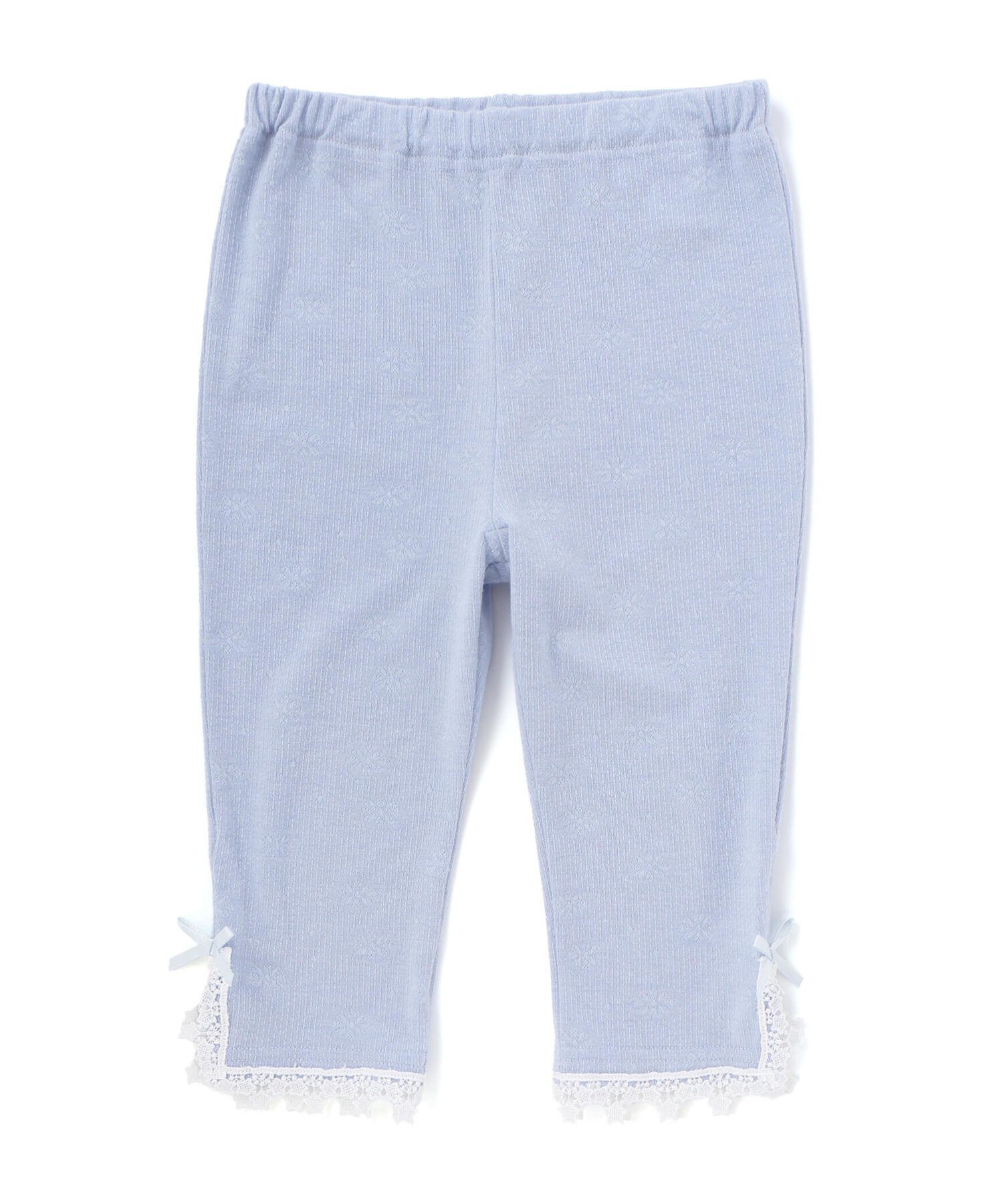 【ベベ オンライン ストア/BEBE ONLINE STORE / KIDS】の裾レース付き6分丈レギンス(80~130cm) インテリア・キッズ・メンズ・レディースファッション・服の通販 founy(ファウニー) 　ファッション　Fashion　キッズファッション　Fashion for Kids　春　Spring　コレクション　Collection, Seasonal Line　スリット　Slit, Slit Detail　チェック　Check, Plaid, Tartan　チュニック　Tunic, Long Top　フレンチ　French, French Style　ベーシック　Basic, Essential　モチーフ　Motif, Design Theme　リゾート　Resort, Vacation Style　リボン　Ribbon, Bow　レギンス　Leggings, Stretch Pants　レース　Lace, Lace Fabric　S/S・春夏　SS, Spring/Summer, Warm Season　夏　Summer　エレガント 上品　Elegant　2026年　2026　2026春夏・S/S　Spring/Summer 2026 SS26　ブルー|ID: prp329100004974705 ipo3291000000037295007