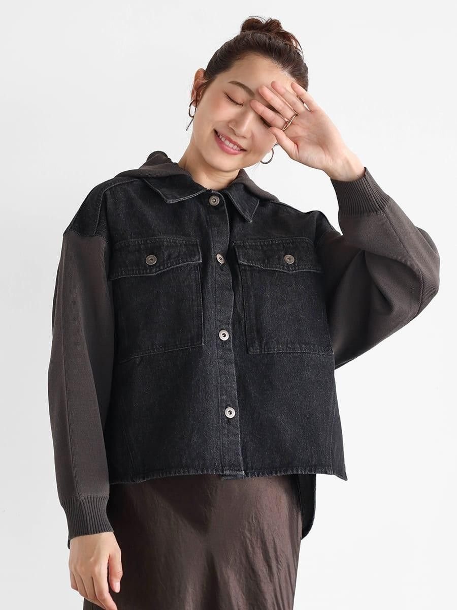 【ヴァン/Vin】のニットドッキングデニムジャケット インテリア・キッズ・メンズ・レディースファッション・服の通販 founy(ファウニー) 　ファッション　Fashion　レディースファッション　Fashion for Women　アウター　Coat / Outerwear Collection　レディースジャケット・軽アウター　Jackets　デニムジャケット / カジュアルアウター　Denim Jackets　おすすめ　Recommended / Our Picks　ジャケット　Jacket, Outerwear　デニム　Denim, Jeans Material　ドッキング　Docking, Mixed Material　ラウンド　Round, Round Neck　ブラック|ID: prp329100004974980 ipo3291000000037296007