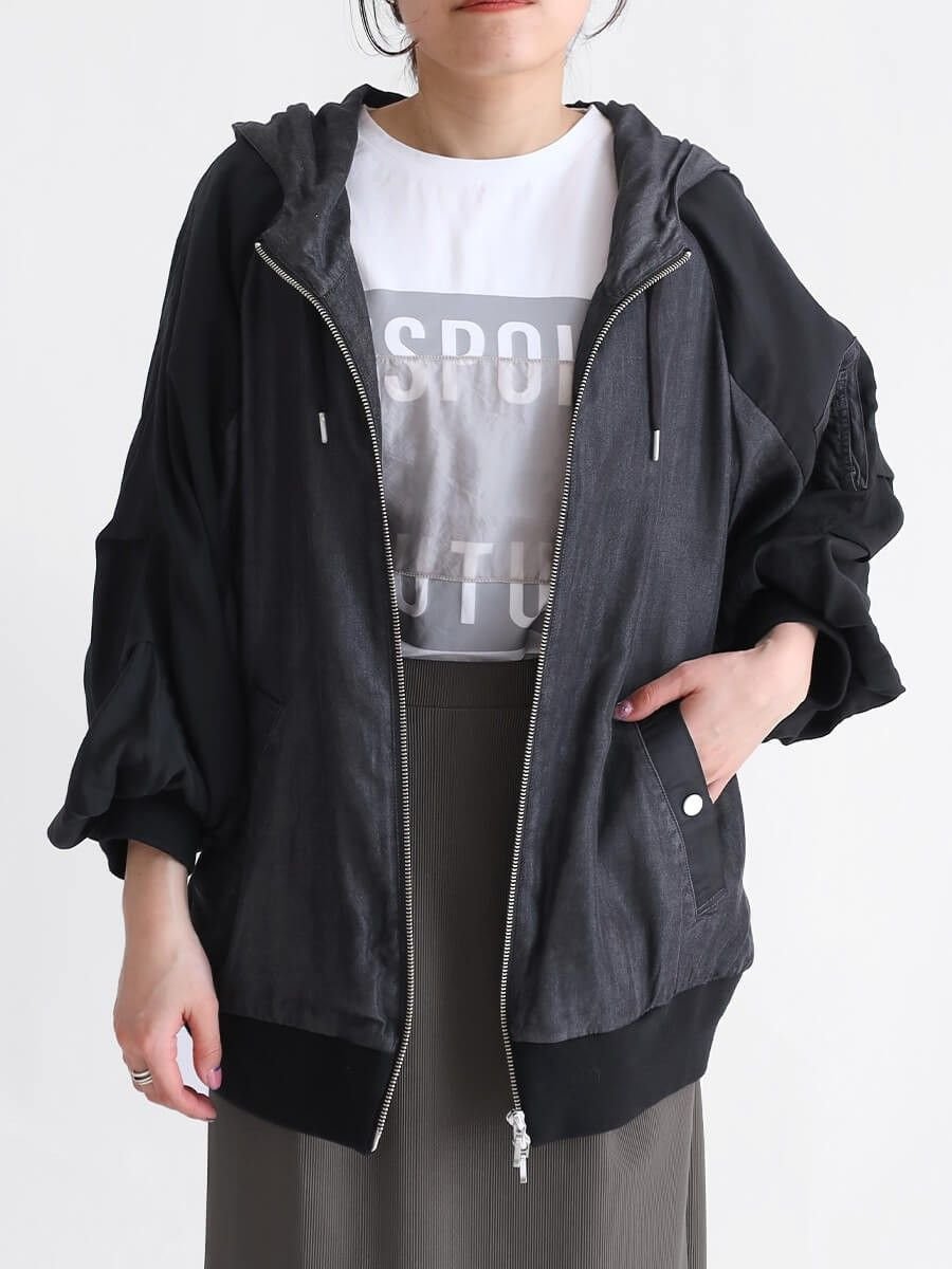 【ラシュッド/LASUD】のライトフードブルゾン インテリア・キッズ・メンズ・レディースファッション・服の通販 founy(ファウニー) 　ファッション　Fashion　レディースファッション　Fashion for Women　アウター　Coat / Outerwear Collection　ブルゾンジャケット・スポーティアウター　Blouson Jackets　おすすめ　Recommended / Our Picks　バランス　Balance, Style Balance　ブルゾン　Blouson, Bomber Jacket　ミドル　Middle Length, Mid Height　羽織　Haori, Light Jacket　チャコールグレー|ID: prp329100004974995 ipo3291000000037296056