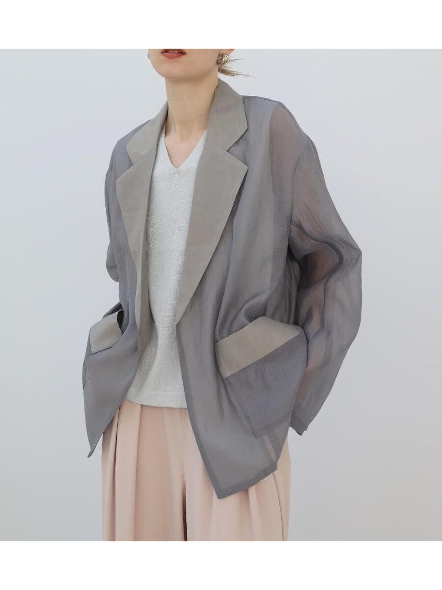 【ラシュッド/LASUD】のテーラードシアージャケット インテリア・キッズ・メンズ・レディースファッション・服の通販 founy(ファウニー) 　ファッション　Fashion　レディースファッション　Fashion for Women　アウター　Coat / Outerwear Collection　レディースジャケット・軽アウター　Jackets　インナー　Innerwear　シアー　Sheer, See-Through　エレガント 上品　Elegant　人気　Popular, Best Seller　グレー|ID: prp329100004974997 ipo3291000000037296064