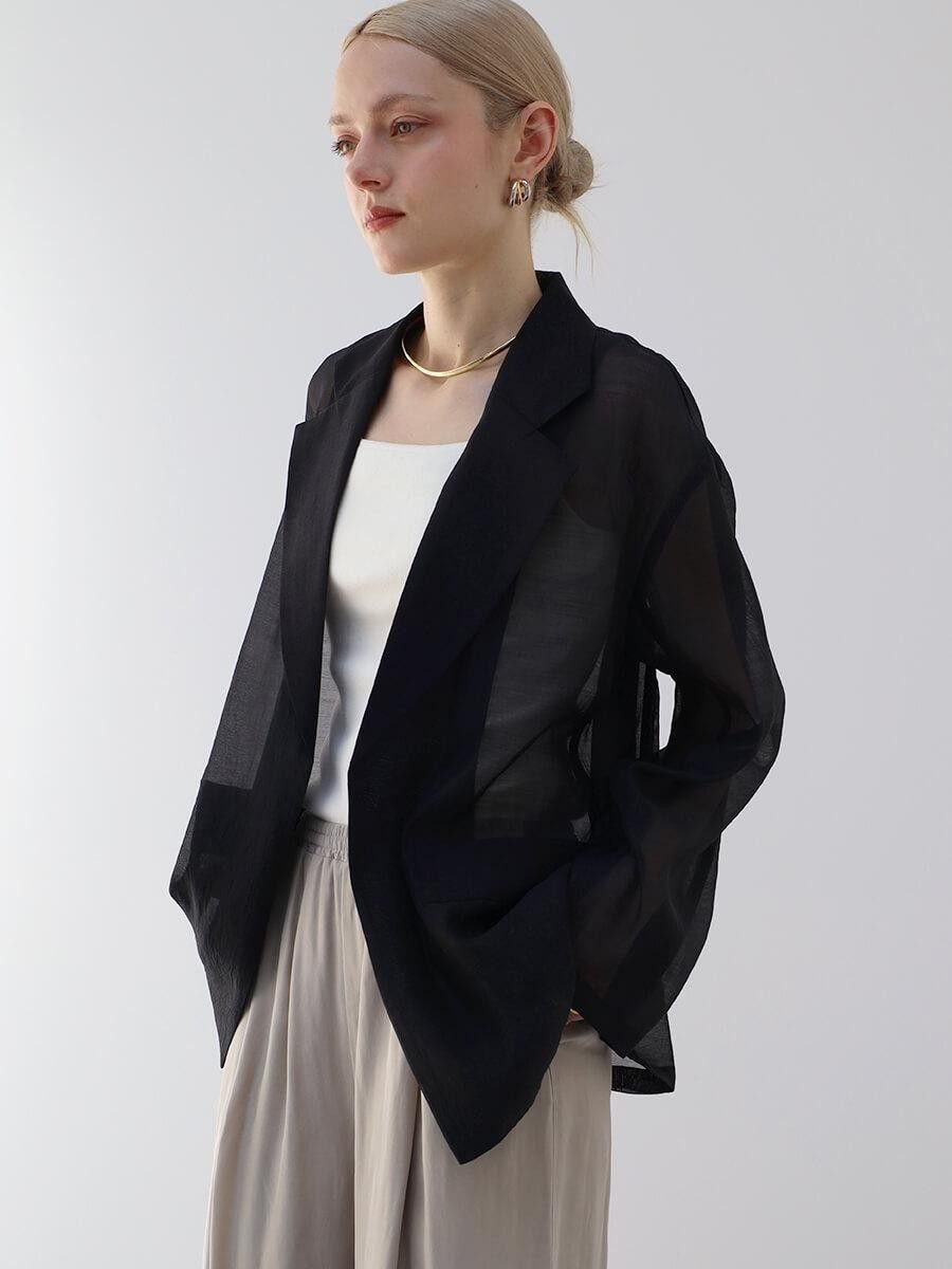 【ラシュッド/LASUD】のテーラードシアージャケット インテリア・キッズ・メンズ・レディースファッション・服の通販 founy(ファウニー) 　ファッション　Fashion　レディースファッション　Fashion for Women　アウター　Coat / Outerwear Collection　レディースジャケット・軽アウター　Jackets　インナー　Innerwear　シアー　Sheer, See-Through　エレガント 上品　Elegant　人気　Popular, Best Seller　ブラック|ID: prp329100004974997 ipo3291000000037296065