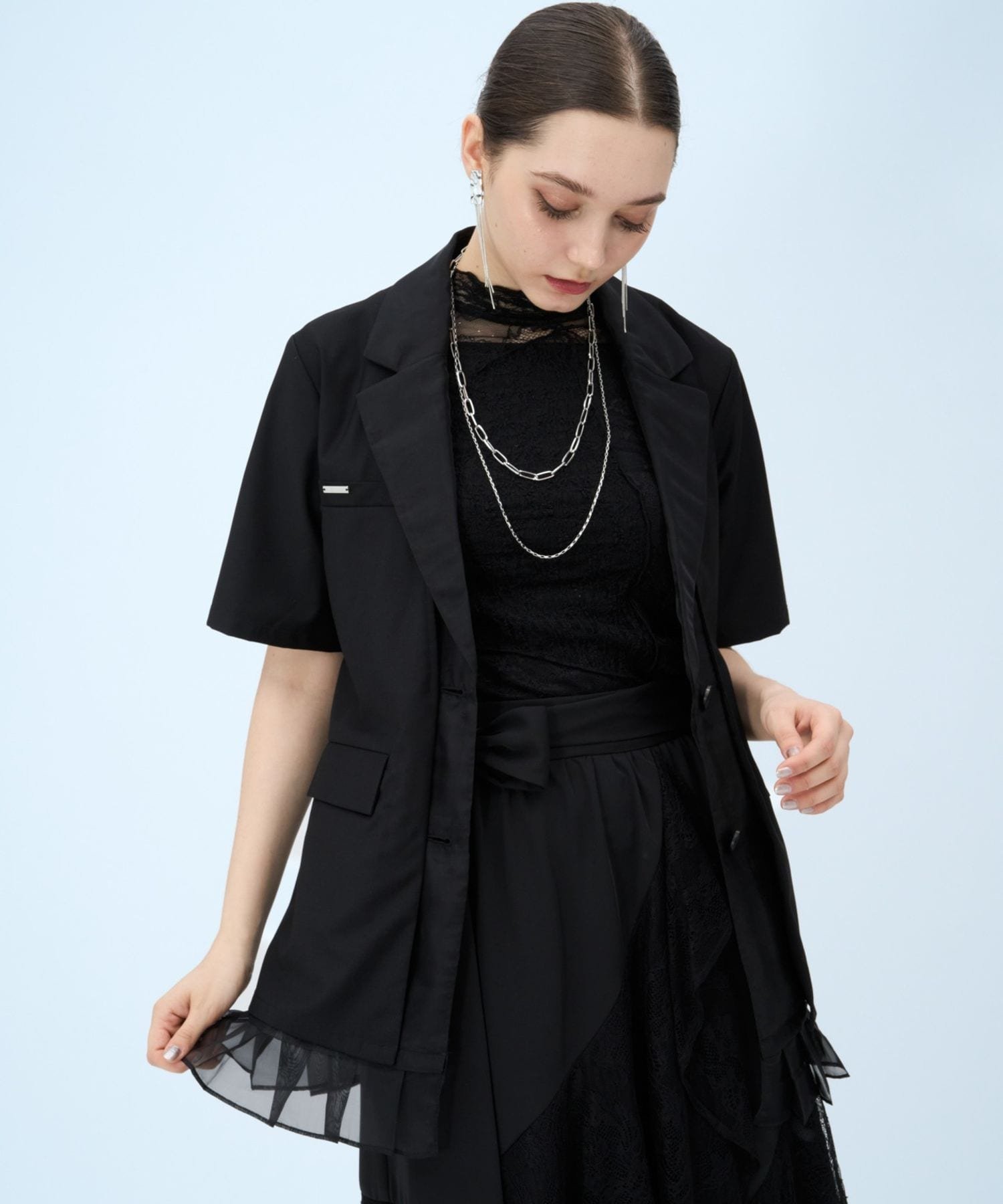【ハレ/HARE】のシアーレイヤードミドルジャケット インテリア・キッズ・メンズ・レディースファッション・服の通販 founy(ファウニー) 　ファッション　Fashion　レディースファッション　Fashion for Women　アウター　Coat / Outerwear Collection　レディースジャケット・軽アウター　Jackets　インナー　Innerwear　ウェーブ　Wavy Pattern　切替　Switching, Contrast Panel　シアー　Sheer, See-Through　シルバー　Silver, Metallic Silver　シンプル　Simple, Minimal　ジャケット　Jacket, Outerwear　ストレート　Straight, Straight Cut　スラックス　Slacks, Dress Pants　タンク　Tank Top, Sleeveless Top　プリーツ　Pleats, Pleated　ボトム　Bottoms, Lower Wear　ミドル　Middle Length, Mid Height　リラックス　Relax, Relaxed Fit　ワイド　Wide, Wide Fit　おすすめ　Recommended / Our Picks　夏　Summer　ブラック09|ID: prp329100004975005 ipo3291000000037296099