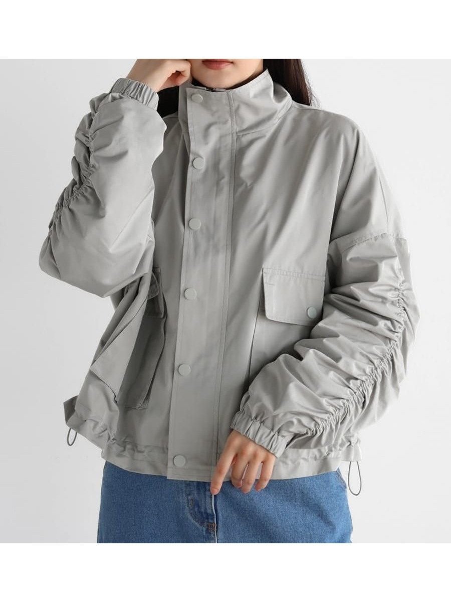 【ラシュッド/LASUD】のギャザースリーブスタンドカラーブルゾン 大人の最旬トレンドファッション＆コーディネート founy(ファウニー) 　ファッション　Fashion　レディースファッション　Fashion for Women　アウター　Coat / Outerwear Collection　ブルゾンジャケット・スポーティアウター　Blouson Jackets　おすすめ　Recommended / Our Picks　ギャザー　Gathered, Ruffled　スタンド　Stand Collar, Upright Stand　ブルゾン　Blouson, Bomber Jacket　ベーシック　Basic, Essential　ポケット　Pocket, Pocket Detail　ワイド　Wide, Wide Fit　 other-1|ID: prp329100004975010 ipo3291000000037296110