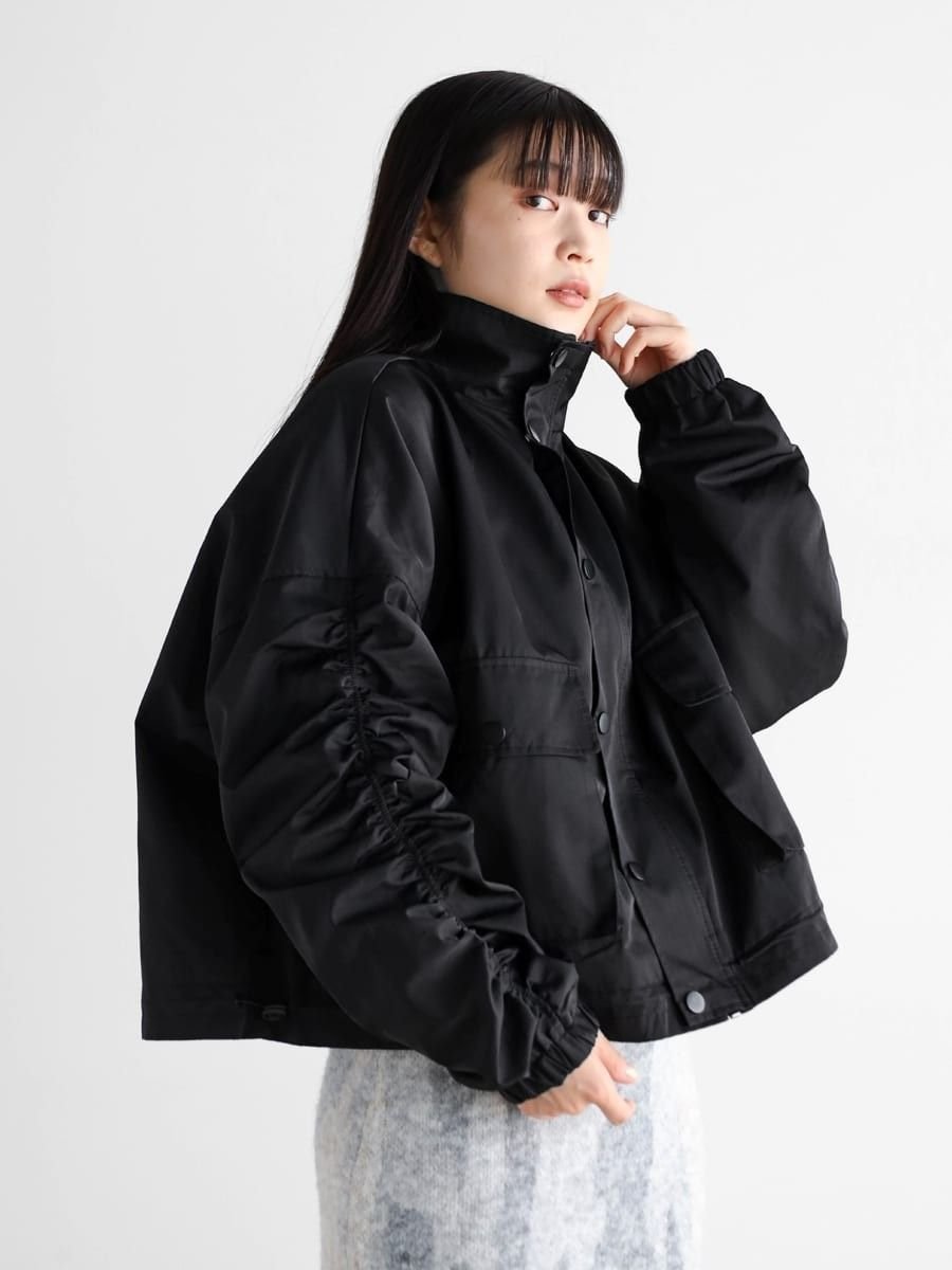 【ラシュッド/LASUD】のギャザースリーブスタンドカラーブルゾン インテリア・キッズ・メンズ・レディースファッション・服の通販 founy(ファウニー) 　ファッション　Fashion　レディースファッション　Fashion for Women　アウター　Coat / Outerwear Collection　ブルゾンジャケット・スポーティアウター　Blouson Jackets　おすすめ　Recommended / Our Picks　ギャザー　Gathered, Ruffled　スタンド　Stand Collar, Upright Stand　ブルゾン　Blouson, Bomber Jacket　ベーシック　Basic, Essential　ポケット　Pocket, Pocket Detail　ワイド　Wide, Wide Fit　ブラック|ID: prp329100004975010 ipo3291000000037296113