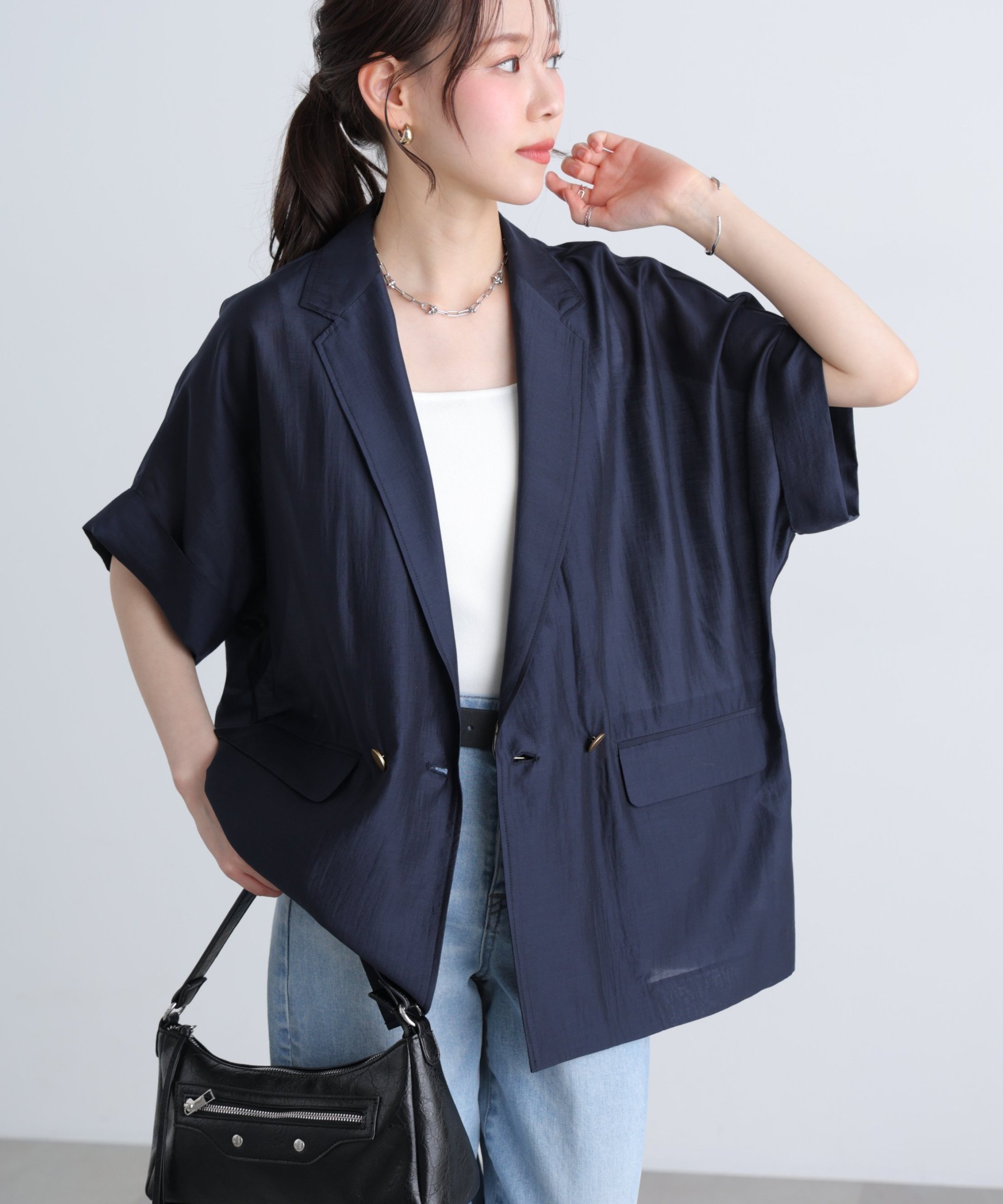 【フリーズマート/FREE'S MART】のMFM 金ボタンシアー半袖ジャケット インテリア・キッズ・メンズ・レディースファッション・服の通販 founy(ファウニー) 　ファッション　Fashion　レディースファッション　Fashion for Women　アウター　Coat / Outerwear Collection　レディースジャケット・軽アウター　Jackets　おすすめ　Recommended / Our Picks　キャミソール　Camisole, Spaghetti Strap Top　シアー　Sheer, See-Through　ジャケット　Jacket, Outerwear　タンク　Tank Top, Sleeveless Top　半袖　Short Sleeve, Half Sleeve　夏　Summer　ネイビー|ID: prp329100004975015 ipo3291000000037296130