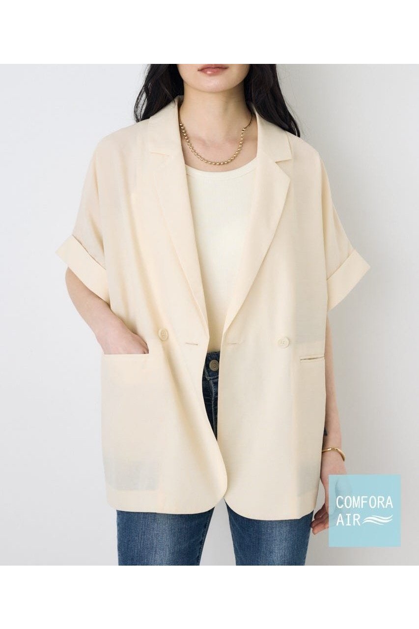 【アズール バイ マウジー/AZUL by moussy】のCOMFORA AIRハーフスリーブジャケット 大人の最旬トレンドファッション＆コーディネート founy(ファウニー) 　ファッション　Fashion　レディースファッション　Fashion for Women　アウター　Coat / Outerwear Collection　レディースジャケット・軽アウター　Jackets　インナー　Innerwear　春　Spring　カットソー　Cut and Sewn Top　ジャケット　Jacket, Outerwear　スリーブ　Sleeve, Long Sleeve / Short Sleeve　セットアップ　Set-Up, Coordinated Outfit　タンク　Tank Top, Sleeveless Top　デニム　Denim, Jeans Material　ハーフ　Half, Half-Length　ボトム　Bottoms, Lower Wear　ワイド　Wide, Wide Fit　S/S・春夏　SS, Spring/Summer, Warm Season　おすすめ　Recommended / Our Picks　夏　Summer　 other-1|ID: prp329100004975016 ipo3291000000037296131