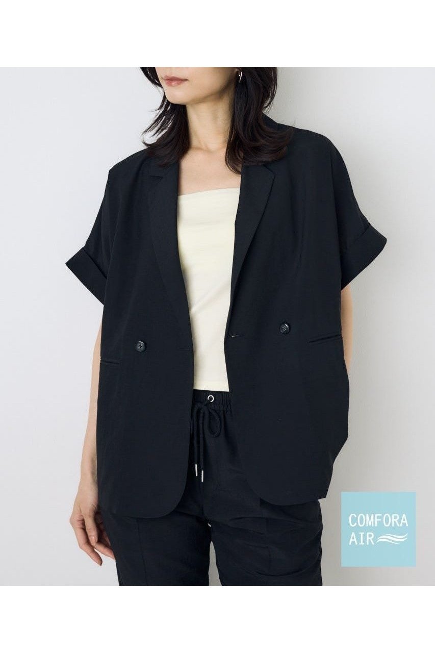 【アズール バイ マウジー/AZUL by moussy】のCOMFORA AIRハーフスリーブジャケット インテリア・キッズ・メンズ・レディースファッション・服の通販 founy(ファウニー) 　ファッション　Fashion　レディースファッション　Fashion for Women　アウター　Coat / Outerwear Collection　レディースジャケット・軽アウター　Jackets　インナー　Innerwear　春　Spring　カットソー　Cut and Sewn Top　ジャケット　Jacket, Outerwear　スリーブ　Sleeve, Long Sleeve / Short Sleeve　セットアップ　Set-Up, Coordinated Outfit　タンク　Tank Top, Sleeveless Top　デニム　Denim, Jeans Material　ハーフ　Half, Half-Length　ボトム　Bottoms, Lower Wear　ワイド　Wide, Wide Fit　S/S・春夏　SS, Spring/Summer, Warm Season　おすすめ　Recommended / Our Picks　夏　Summer　BLK|ID: prp329100004975016 ipo3291000000037296133