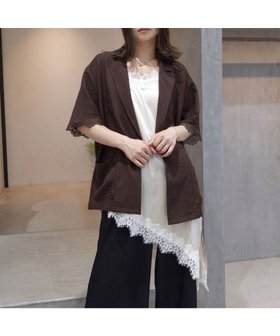 【コーナーズ/CORNERS】の袖レース半袖テーラージャケット 大人の最旬トレンドファッション＆コーディネート founy(ファウニー) ファッション Fashion レディースファッション Fashion for Women アウター Coat / Outerwear Collection レディースジャケット・軽アウター Jackets シンプル Simple, Minimal ジャケット Jacket, Outerwear デニム Denim, Jeans Material 半袖 Short Sleeve, Half Sleeve レース Lace, Lace Fabric 夏 Summer |ID:prp329100004975062