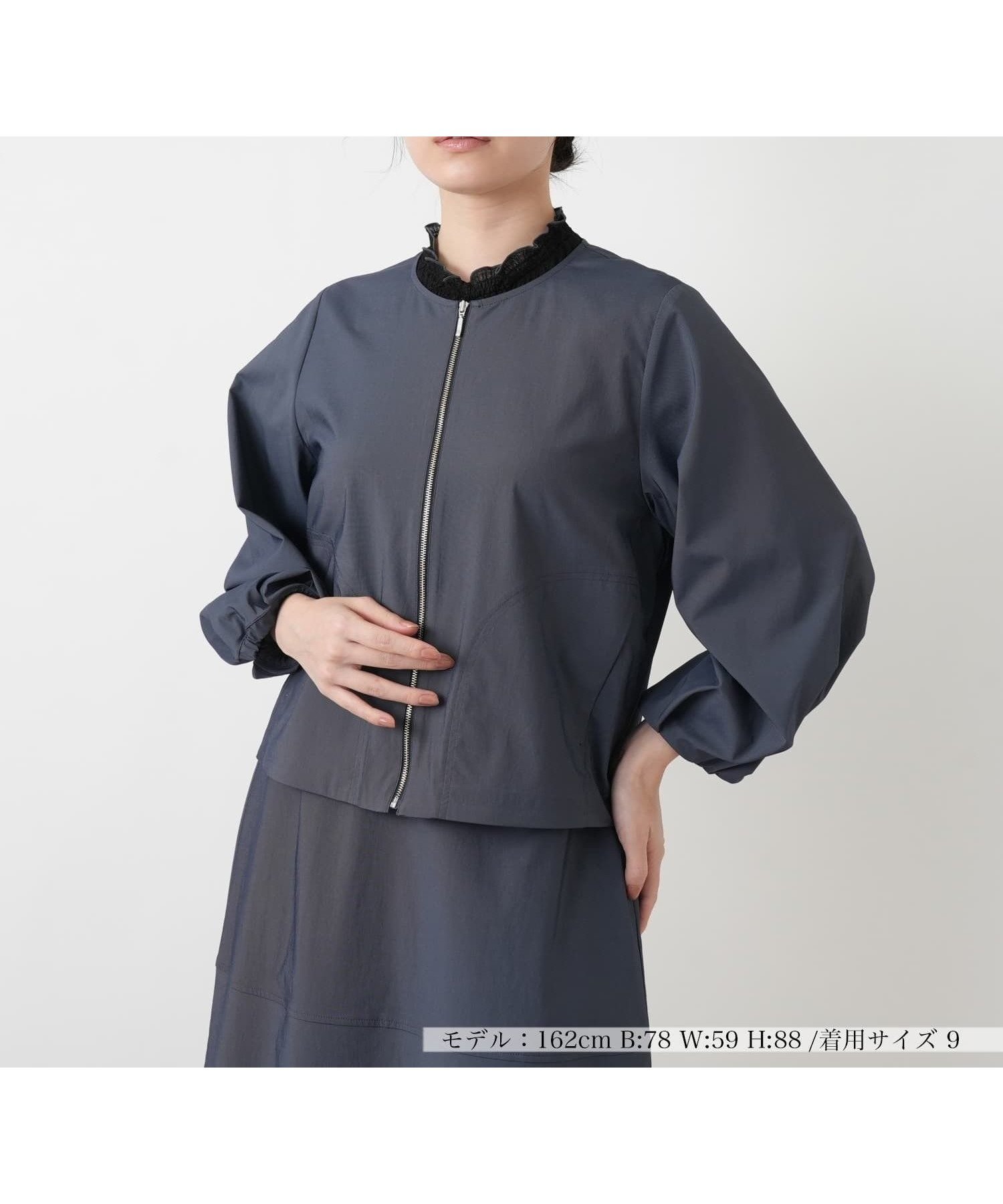 【レリアン/LEILIAN】のノーカラージップジャケット インテリア・キッズ・メンズ・レディースファッション・服の通販 founy(ファウニー) 　ファッション　Fashion　レディースファッション　Fashion for Women　アウター　Coat / Outerwear Collection　レディースジャケット・軽アウター　Jackets　ウォッシャブル　Machine Washable　コンパクト　Compact, Small Size　ジップアップ　Zip-Up, Full Zip　ジャケット　Jacket, Outerwear　スリーブ　Sleeve, Long Sleeve / Short Sleeve　ファブリック　Fabric, Textile　ポケット　Pocket, Pocket Detail　夏　Summer　ネイビー|ID: prp329100004975129 ipo3291000000037296565