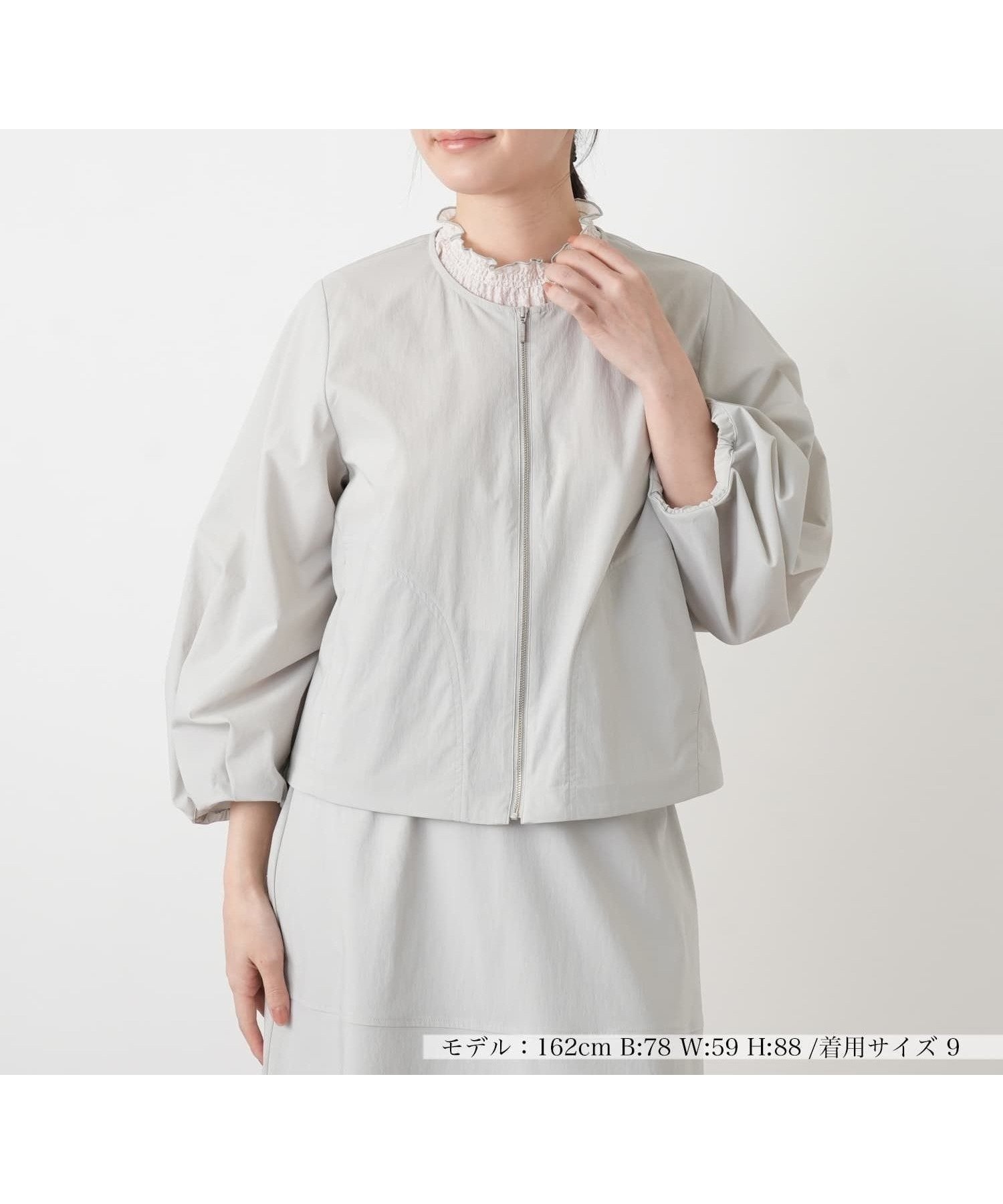 【レリアン/LEILIAN】のノーカラージップジャケット インテリア・キッズ・メンズ・レディースファッション・服の通販 founy(ファウニー) 　ファッション　Fashion　レディースファッション　Fashion for Women　アウター　Coat / Outerwear Collection　レディースジャケット・軽アウター　Jackets　ウォッシャブル　Machine Washable　コンパクト　Compact, Small Size　ジップアップ　Zip-Up, Full Zip　ジャケット　Jacket, Outerwear　スリーブ　Sleeve, Long Sleeve / Short Sleeve　ファブリック　Fabric, Textile　ポケット　Pocket, Pocket Detail　夏　Summer　ライトグレー|ID: prp329100004975129 ipo3291000000037296566