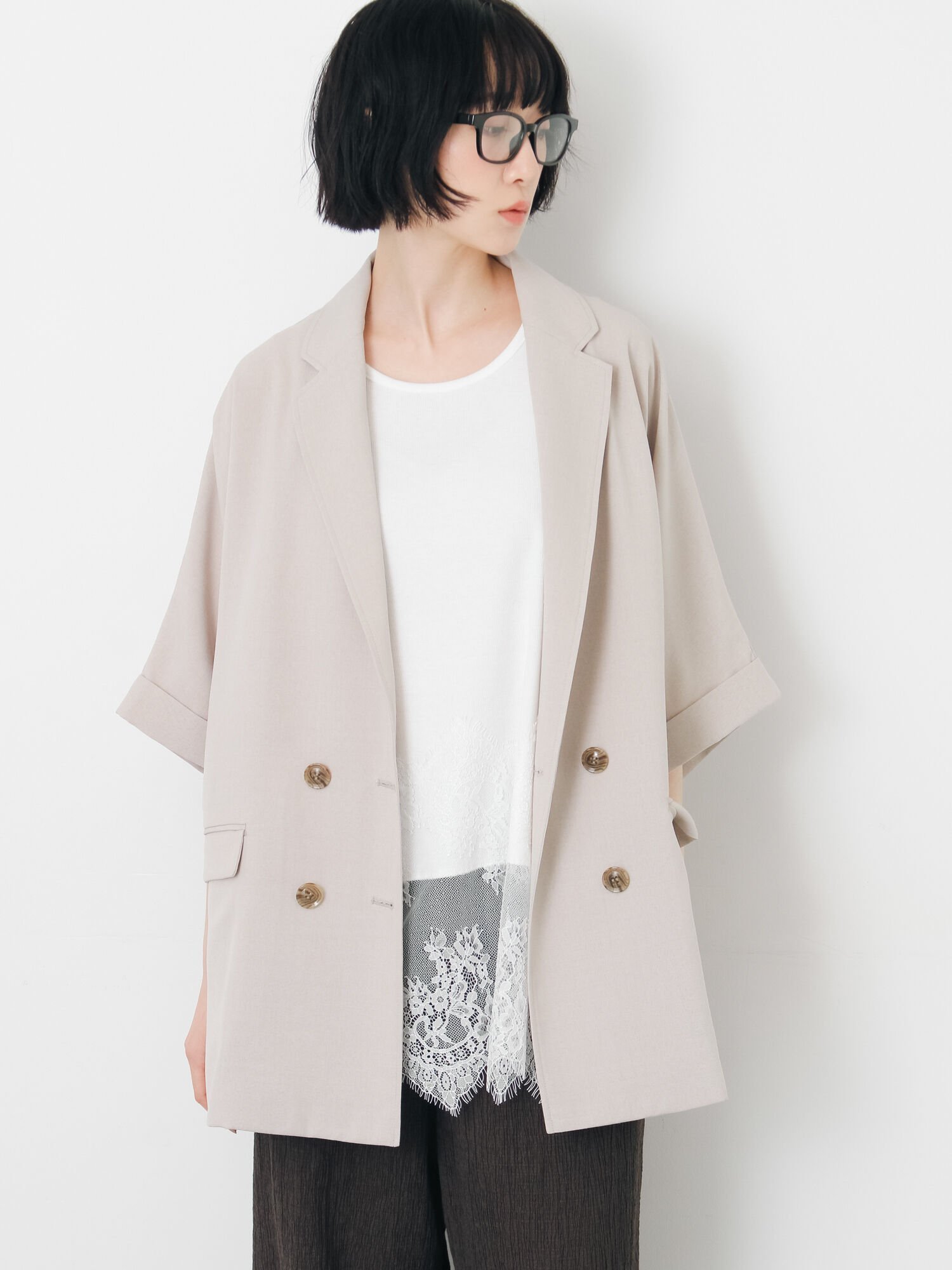 【サマンサモスモス/Samansa Mos2】のダブル釦5分袖ジャケット インテリア・キッズ・メンズ・レディースファッション・服の通販 founy(ファウニー) 　ファッション　Fashion　レディースファッション　Fashion for Women　アウター　Coat / Outerwear Collection　レディースジャケット・軽アウター　Jackets　ウォッシャブル　Machine Washable　クラシカル　Classical, Vintage-Inspired　ジャケット　Jacket, Outerwear　ダブル　Double, Double-Breasted　ベージュ|ID: prp329100004975131 ipo3291000000037296590