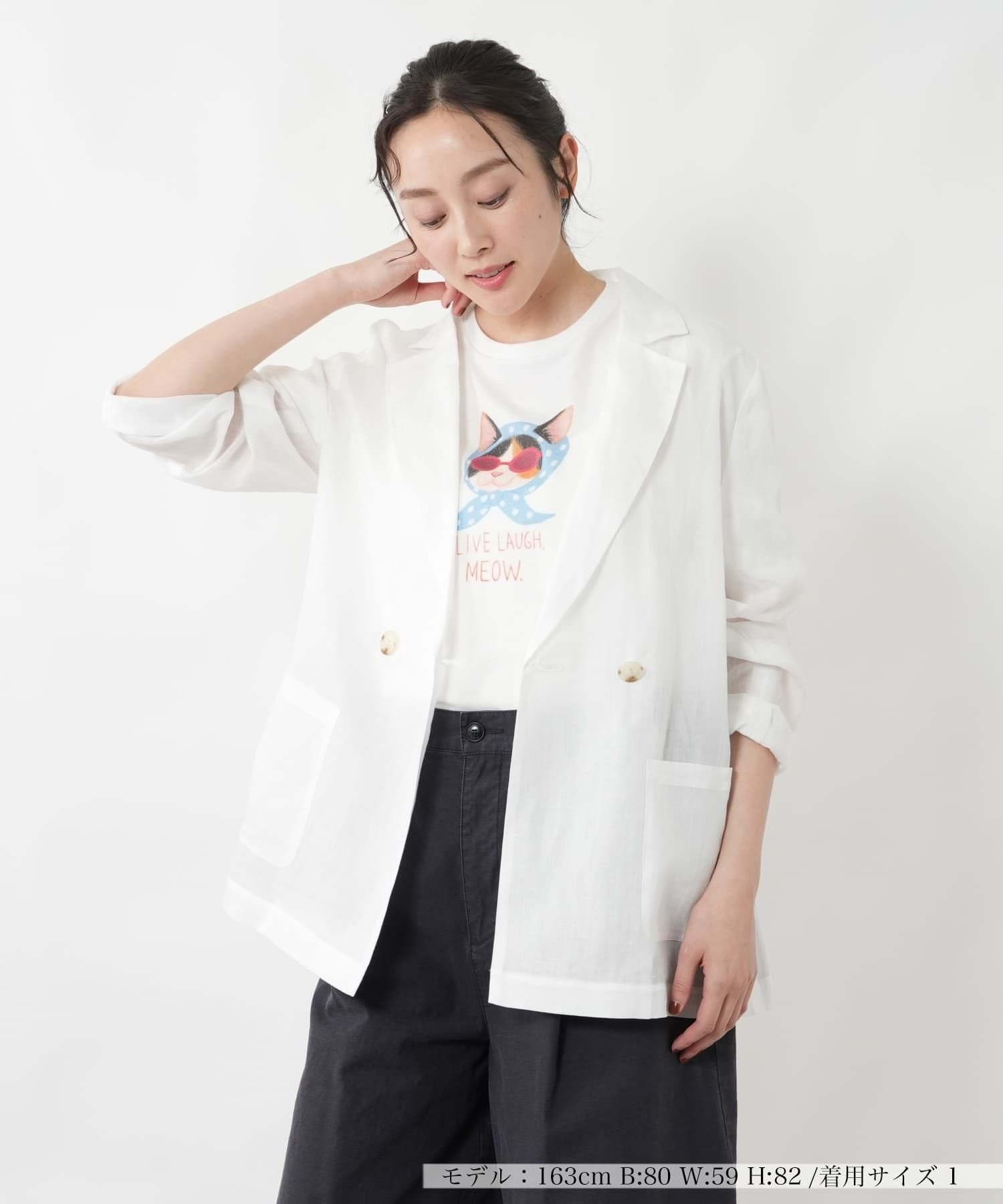 【ネミカ/NEMIKA】のダブルテーラードジャケット【NEMIKA】 インテリア・キッズ・メンズ・レディースファッション・服の通販 founy(ファウニー) 　ファッション　Fashion　レディースファッション　Fashion for Women　アウター　Coat / Outerwear Collection　レディースジャケット・軽アウター　Jackets　テーラードジャケット / 通勤・きれいめスタイル　Tailored Jackets & Blazers　カーディガン　Cardigan, Knitwear　シアー　Sheer, See-Through　デニム　Denim, Jeans Material　ポケット　Pocket, Pocket Detail　リラックス　Relax, Relaxed Fit　夏　Summer　アイボリー|ID: prp329100004975141 ipo3291000000037296623