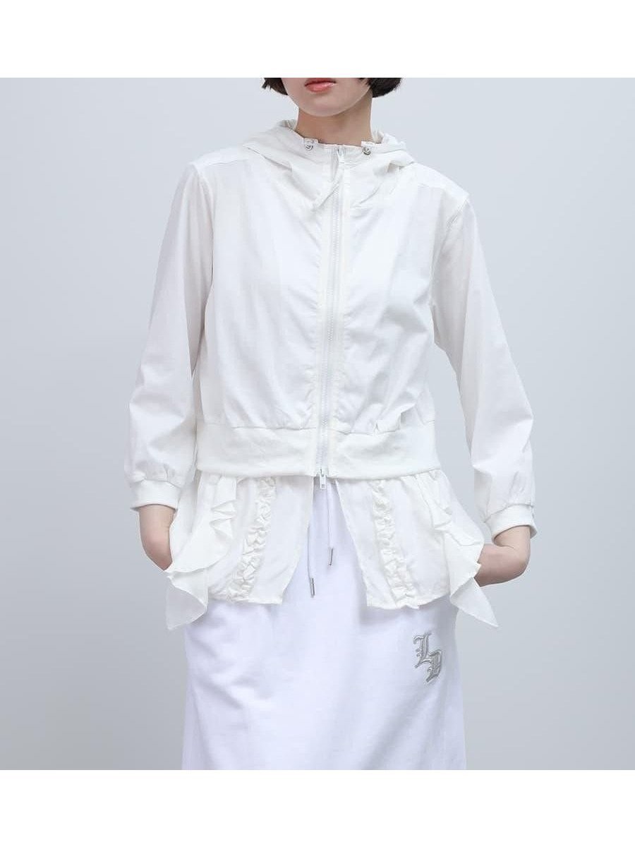 【ラシュッド/LASUD】のフリルヘムドッキングパーカー インテリア・キッズ・メンズ・レディースファッション・服の通販 founy(ファウニー) 　ファッション　Fashion　レディースファッション　Fashion for Women　トップス・カットソー　Cut & Sew Tops　レディースパーカー・カジュアルフーディー　Casual Hoodies & Sweatshirts　シフォン　Chiffon, Lightweight Fabric　ジップアップ　Zip-Up, Full Zip　チュール　Tulip, Tulip Motif　パーカー　Hoodie, Parka　フリル　Frill, Ruffle　フロント　Front, Front Design　アイボリー|ID: prp329100004975151 ipo3291000000037296662