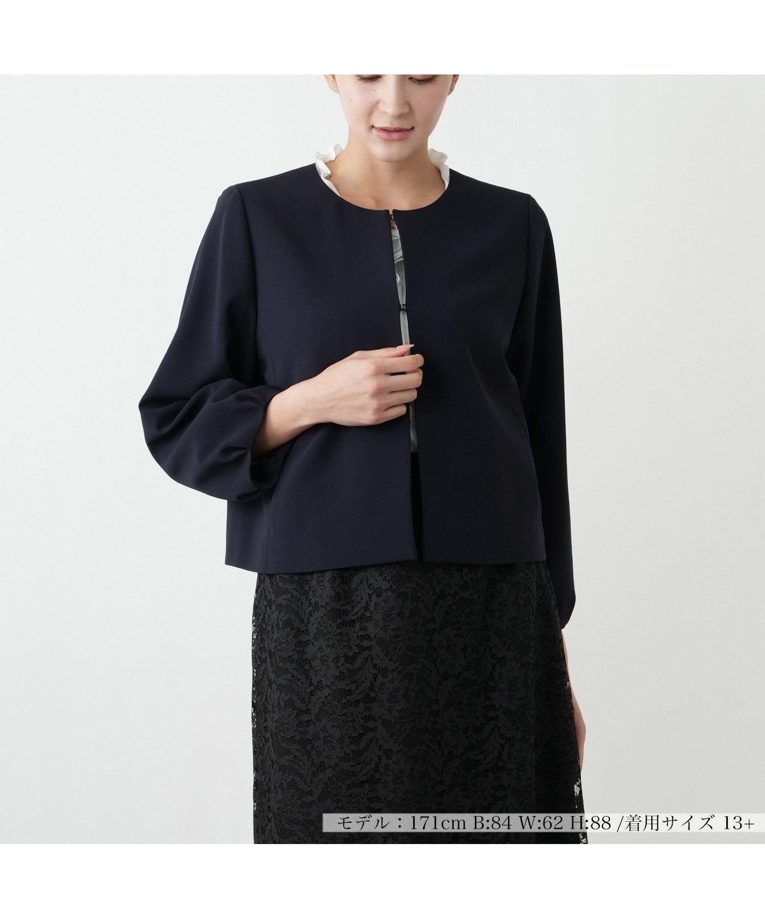 【レリアンプラスハウス/Leilian PLUS HOUSE】の【店舗人気】ノーカラージャケット インテリア・キッズ・メンズ・レディースファッション・服の通販 founy(ファウニー) 　ファッション　Fashion　レディースファッション　Fashion for Women　アウター　Coat / Outerwear Collection　レディースジャケット・軽アウター　Jackets　ノーカラージャケット / シンプル上品コーデ　Collarless Jackets　ジャケット　Jacket, Outerwear　スリーブ　Sleeve, Long Sleeve / Short Sleeve　セレモニー　Ceremony　トレンド　Trend, Trending Now　バルーン　Balloon, Balloon Silhouette　フェミニン　Feminine, Girly　ポケット　Pocket, Pocket Detail　エレガント 上品　Elegant　人気　Popular, Best Seller　春　Spring　ネイビー|ID: prp329100004975155 ipo3291000000037296673