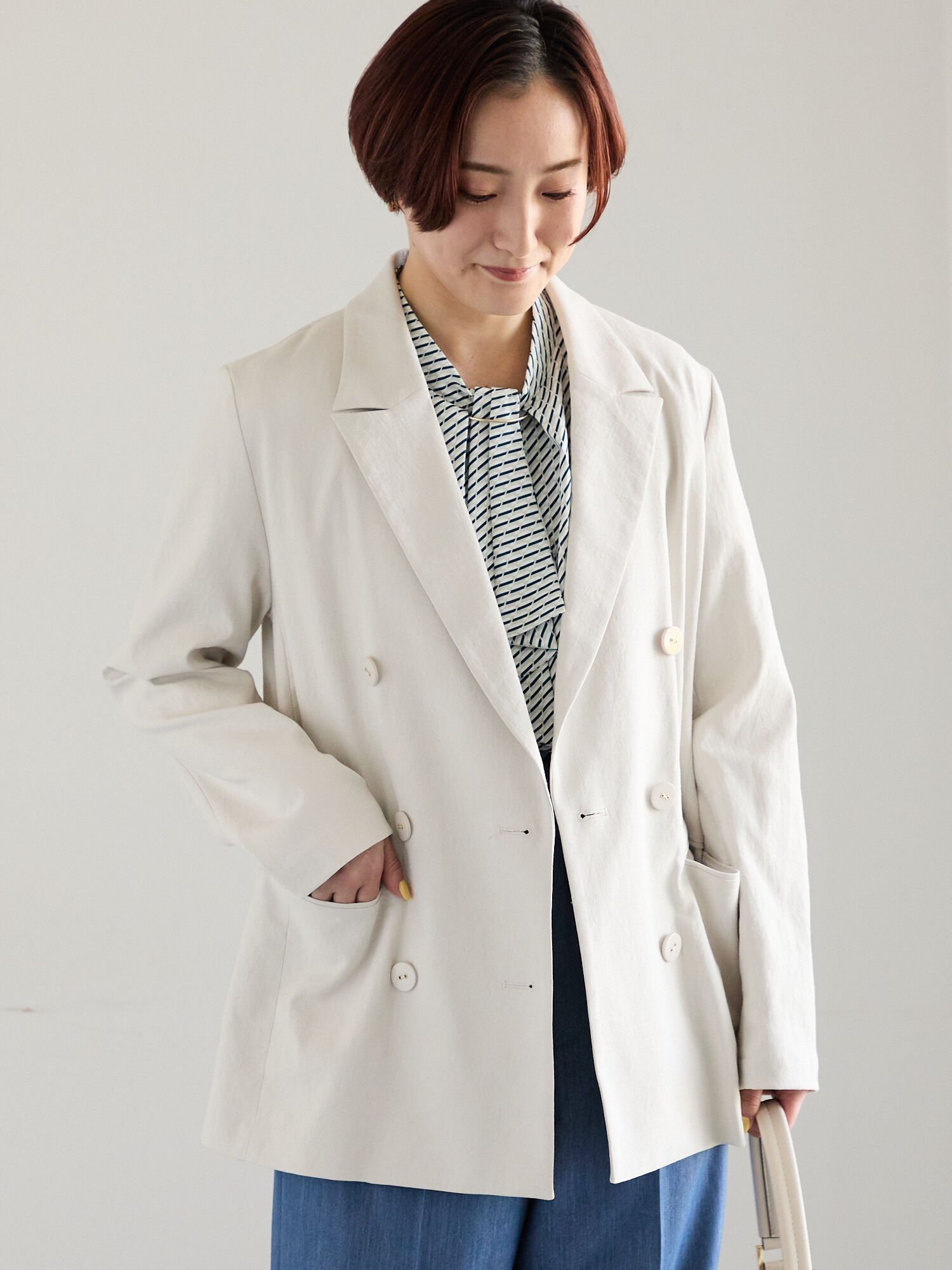 【テチチ/Te chichi】のリネンMIXロングスリーブジャケット インテリア・キッズ・メンズ・レディースファッション・服の通販 founy(ファウニー) 　ファッション　Fashion　レディースファッション　Fashion for Women　アウター　Coat / Outerwear Collection　レディースジャケット・軽アウター　Jackets　クラシカル　Classical, Vintage-Inspired　クール　Cool, Chic　ジャケット　Jacket, Outerwear　ダブル　Double, Double-Breasted　トレンド　Trend, Trending Now　リネン　Linen, Linen Fabric　ロング　Long, Long-Length　夏　Summer　ビジネス 仕事 通勤　Business / Work / Commuting　長袖　Long Sleeve, Full Sleeve　アイボリー|ID: prp329100004975170 ipo3291000000037296722