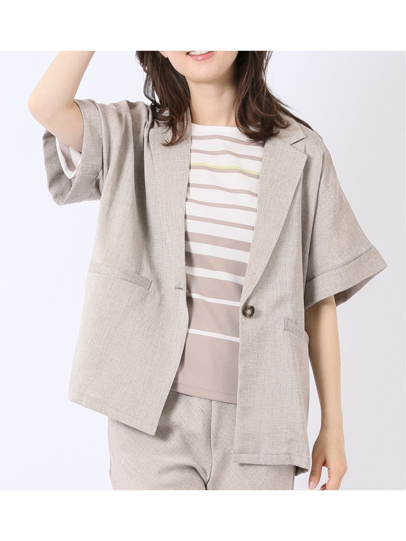【タカキュー/TAKA-Q】のリネン調 シャーク 半袖 ジャケット(セットアップ可能) インテリア・キッズ・メンズ・レディースファッション・服の通販 founy(ファウニー) 　ファッション　Fashion　レディースファッション　Fashion for Women　アウター　Coat / Outerwear Collection　レディースジャケット・軽アウター　Jackets　インナー　Innerwear　オケージョン　Occasion Wear　ジャケット　Jacket, Outerwear　セットアップ　Set-Up, Coordinated Outfit　セレモニー　Ceremony　パッチ　Patch, Appliqué　ポケット　Pocket, Pocket Detail　リネン　Linen, Linen Fabric　リラックス　Relax, Relaxed Fit　ワイド　Wide, Wide Fit　半袖　Short Sleeve, Half Sleeve　30茶|ID: prp329100004975181 ipo3291000000037296764