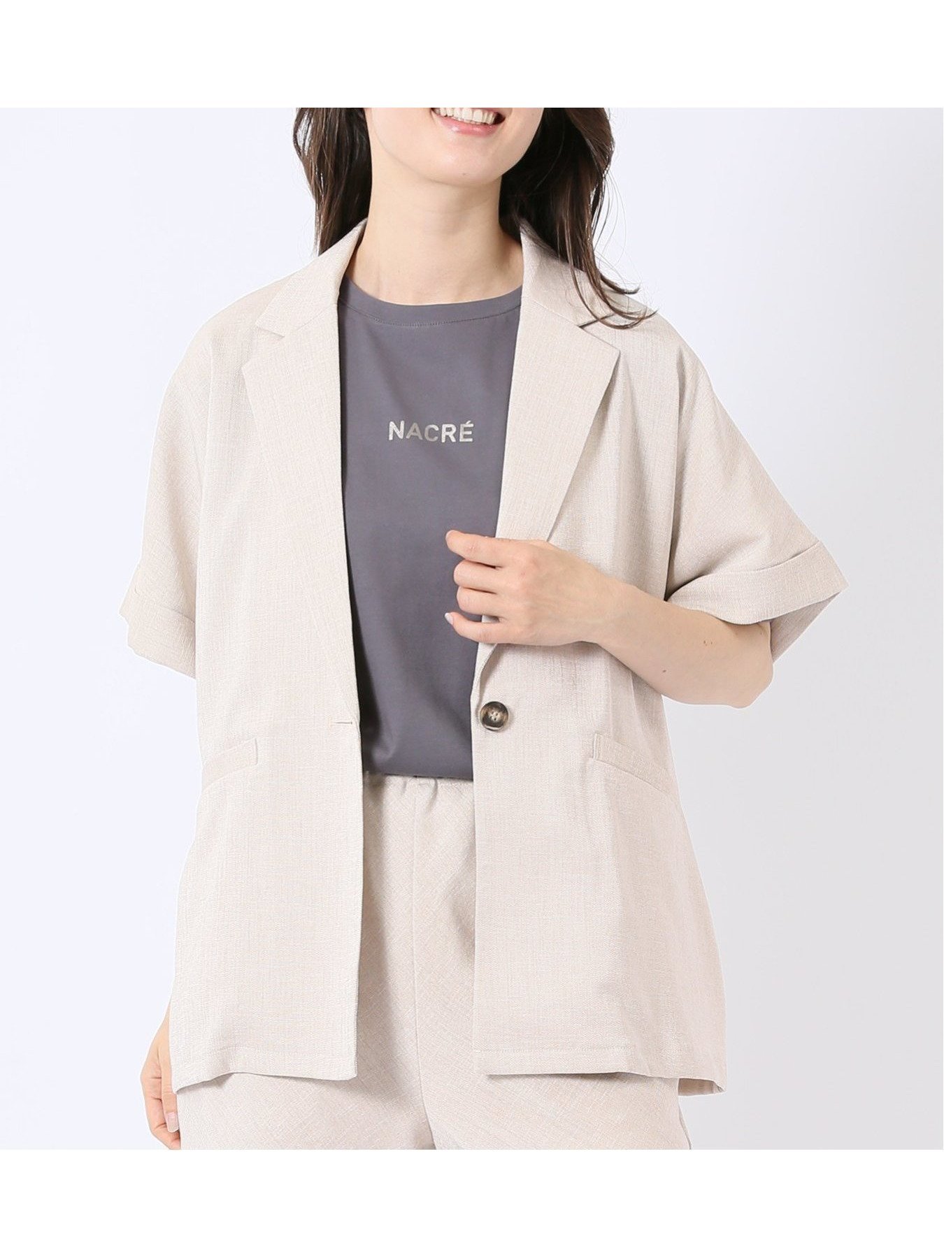 【タカキュー/TAKA-Q】のリネン調 シャーク 半袖 ジャケット(セットアップ可能) インテリア・キッズ・メンズ・レディースファッション・服の通販 founy(ファウニー) 　ファッション　Fashion　レディースファッション　Fashion for Women　アウター　Coat / Outerwear Collection　レディースジャケット・軽アウター　Jackets　インナー　Innerwear　オケージョン　Occasion Wear　ジャケット　Jacket, Outerwear　セットアップ　Set-Up, Coordinated Outfit　セレモニー　Ceremony　パッチ　Patch, Appliqué　ポケット　Pocket, Pocket Detail　リネン　Linen, Linen Fabric　リラックス　Relax, Relaxed Fit　ワイド　Wide, Wide Fit　半袖　Short Sleeve, Half Sleeve　33ベージュ|ID: prp329100004975181 ipo3291000000037296765