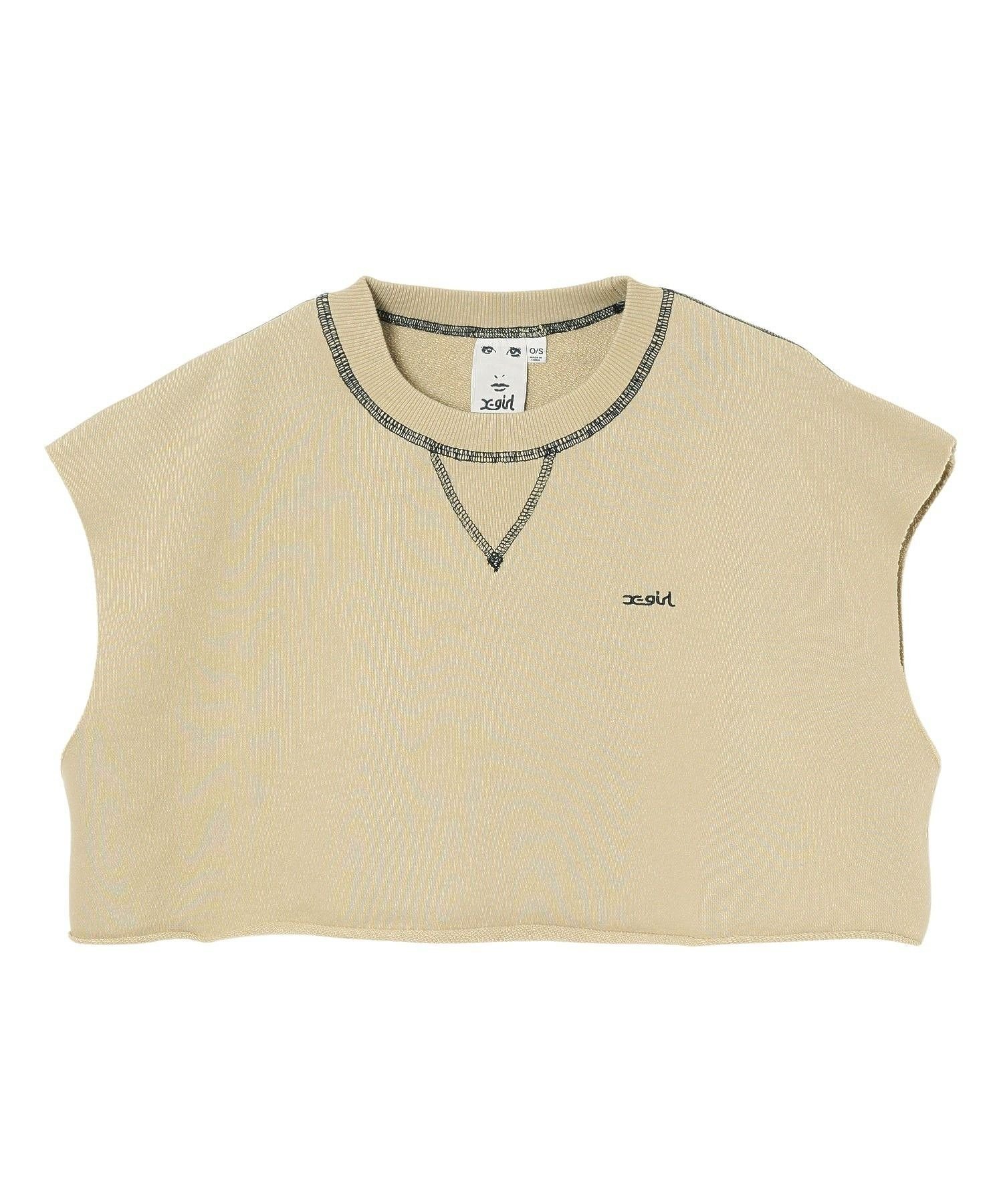 【エックスガール/X-girl】のCROPPED SWEAT VEST インテリア・キッズ・メンズ・レディースファッション・服の通販 founy(ファウニー) 　ファッション　Fashion　レディースファッション　Fashion for Women　アウター　Coat / Outerwear Collection　トップス・カットソー　Cut & Sew Tops　レディースパーカー・カジュアルフーディー　Casual Hoodies & Sweatshirts　ベスト&ジレ / 重ね着スタイル　Vests & Gilets　スウェット・クルーネックトップス　Sweatshirts & Crewnecks / Relaxed Fit Sweat Tops　オレンジ　Orange　カットオフ　Cut-Off Design　クロップド　Cropped, Short Length　シンプル　Simple, Minimal　スウェット / スエット　Sweatshirt, Sweatwear　デニム　Denim, Jeans Material　定番　Standard, Basic Item　ビッグ　Big, Oversized　ベスト　Vest, Waistcoat　ベーシック　Basic, Essential　ロング　Long, Long-Length　ワイド　Wide, Wide Fit　ワンポイント　One Point, Statement Accent　おすすめ　Recommended / Our Picks　BEIGE|ID: prp329100004975202 ipo3291000000037296841